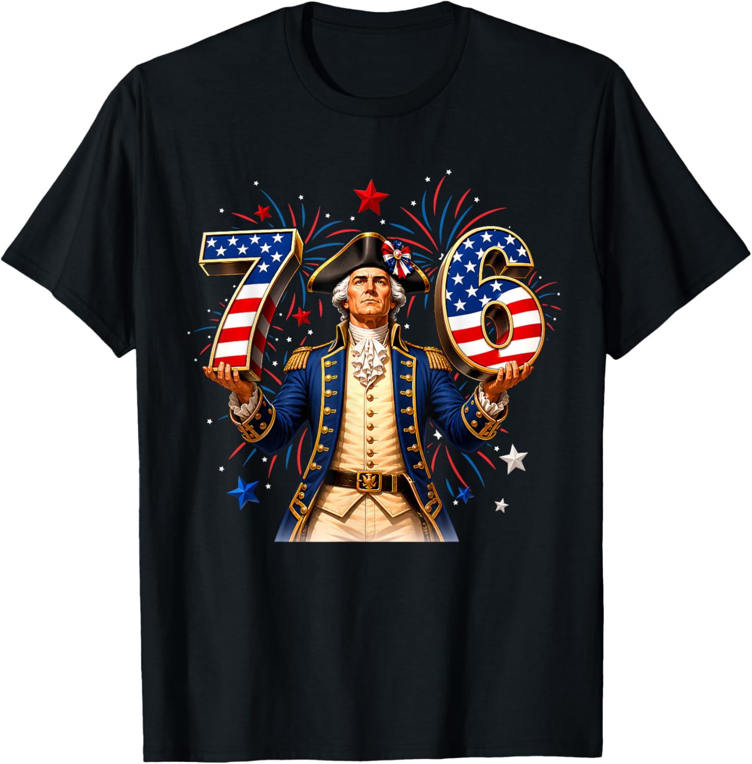 Funny 67 76 George Washington Six Seven Patriotic 4th July T-Shirt - T-Shirt | Black