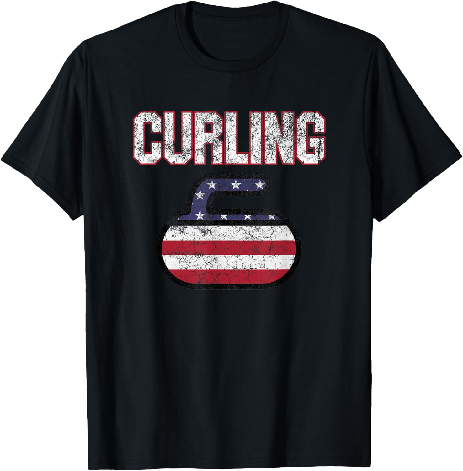USA American Flag Curling Men Women T-Shirt - T-Shirt | Black