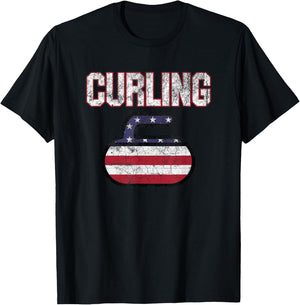 USA American Flag Curling Men Women T-Shirt - T-Shirt | Black