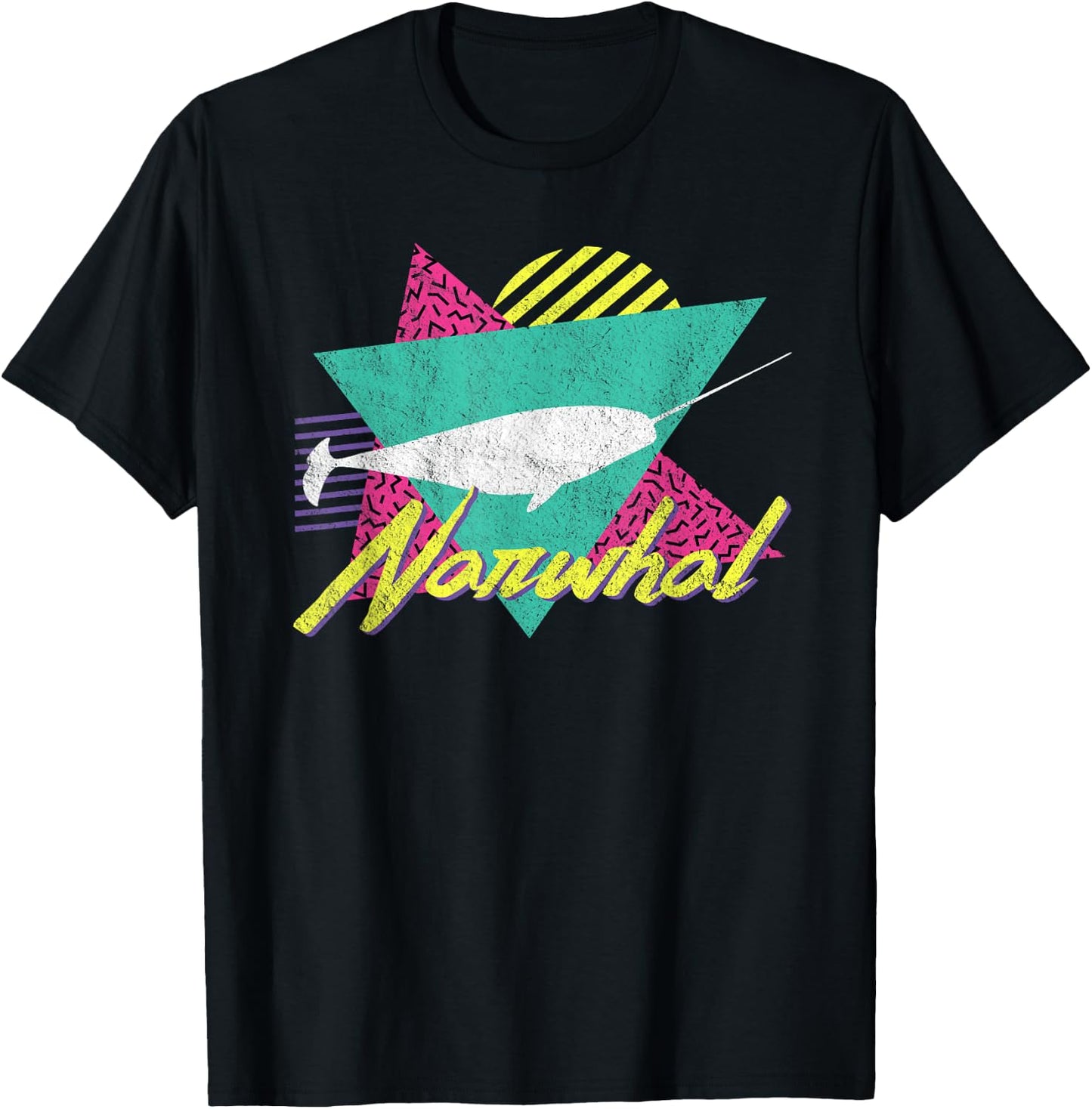 Vintage Retro 80s Or 90s Narwhal T-Shirt - T-Shirt | Black