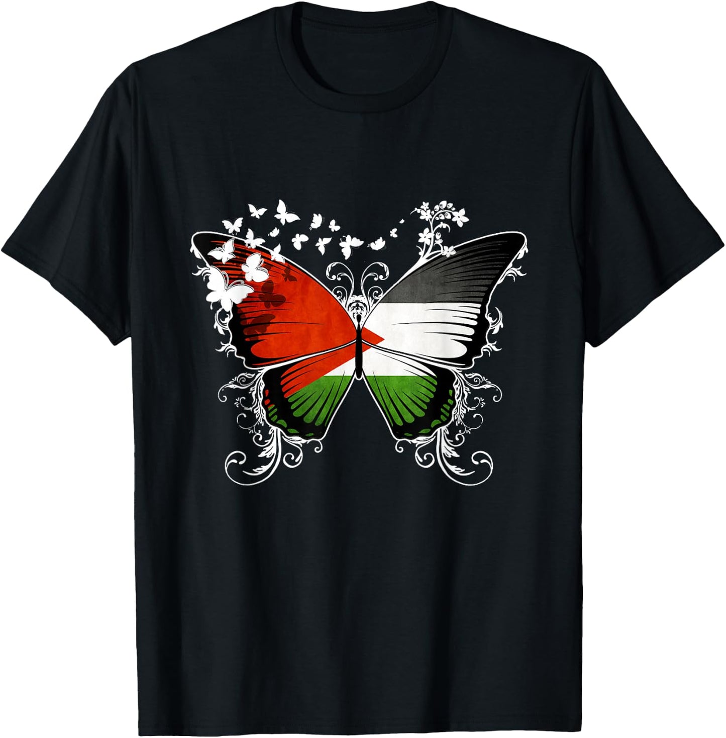 Palestine Flag Shirt Butterfly Graphic T Shirt T-Shirt - T-Shirt | Black