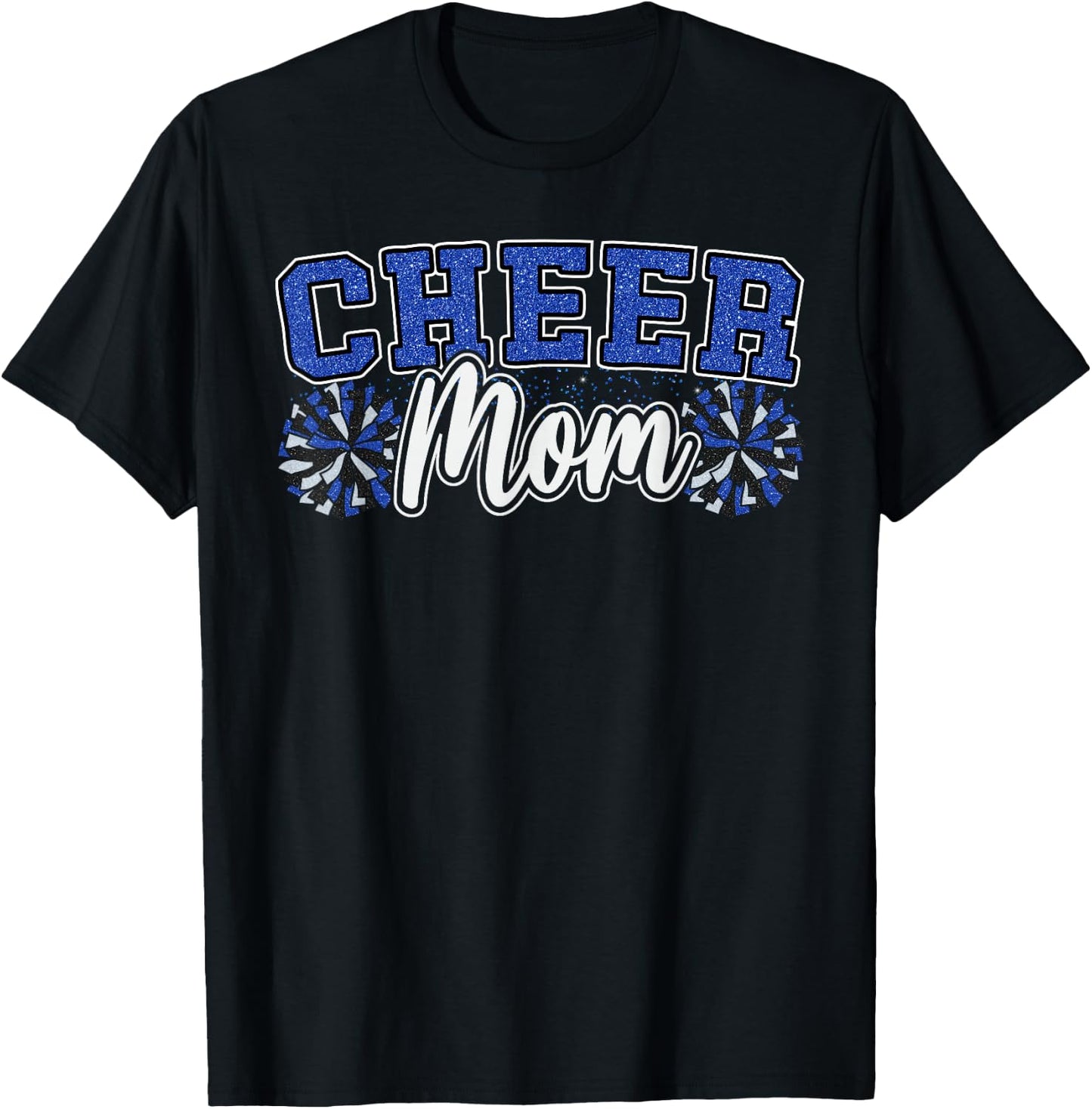 Funny Loud Proud Cheer Mom Mama Cheerleading Blue Black Pom T-Shirt - T-Shirt | Black