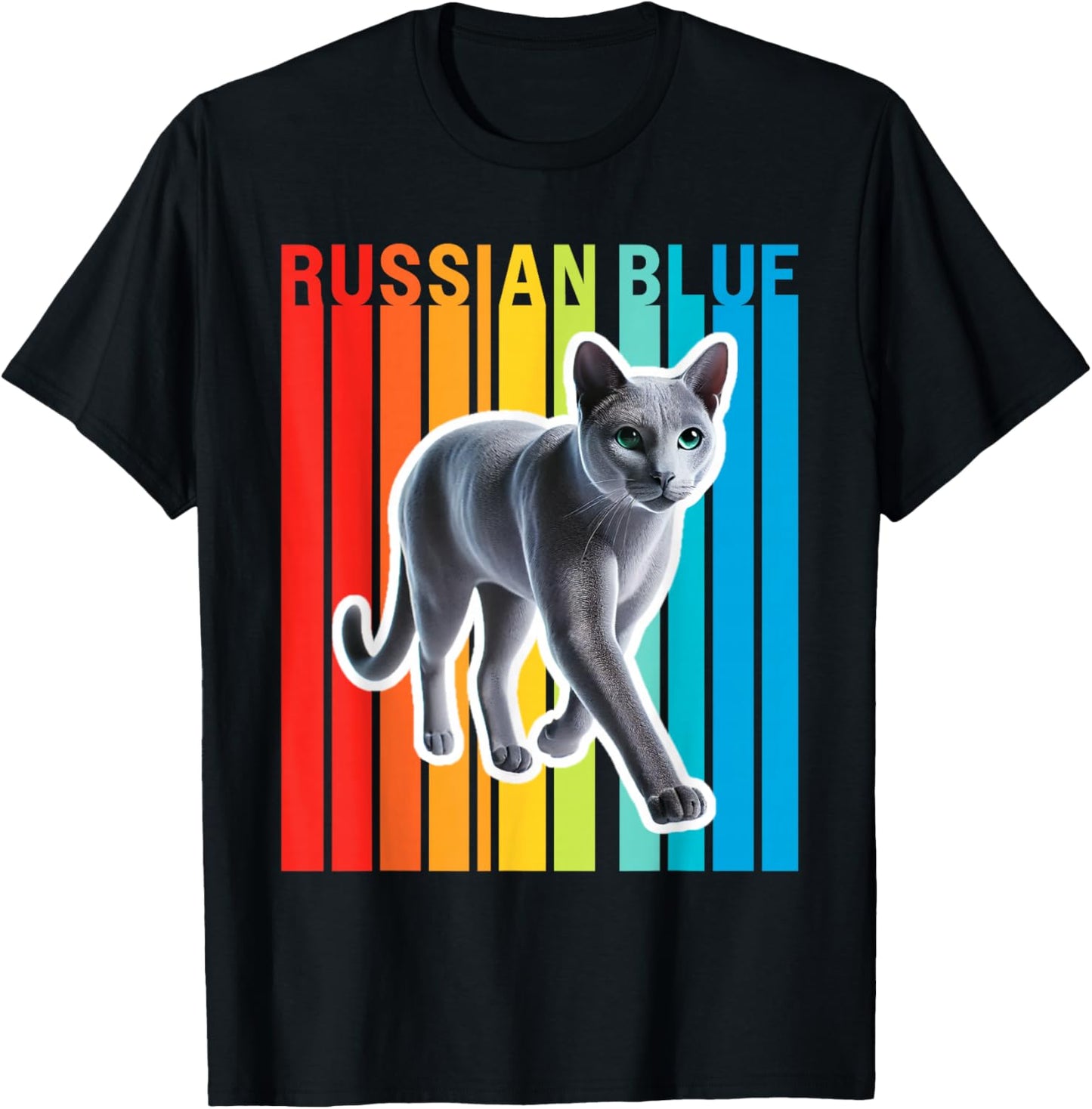 Russian Blue Cat Colorful T-Shirt - T-Shirt | Black