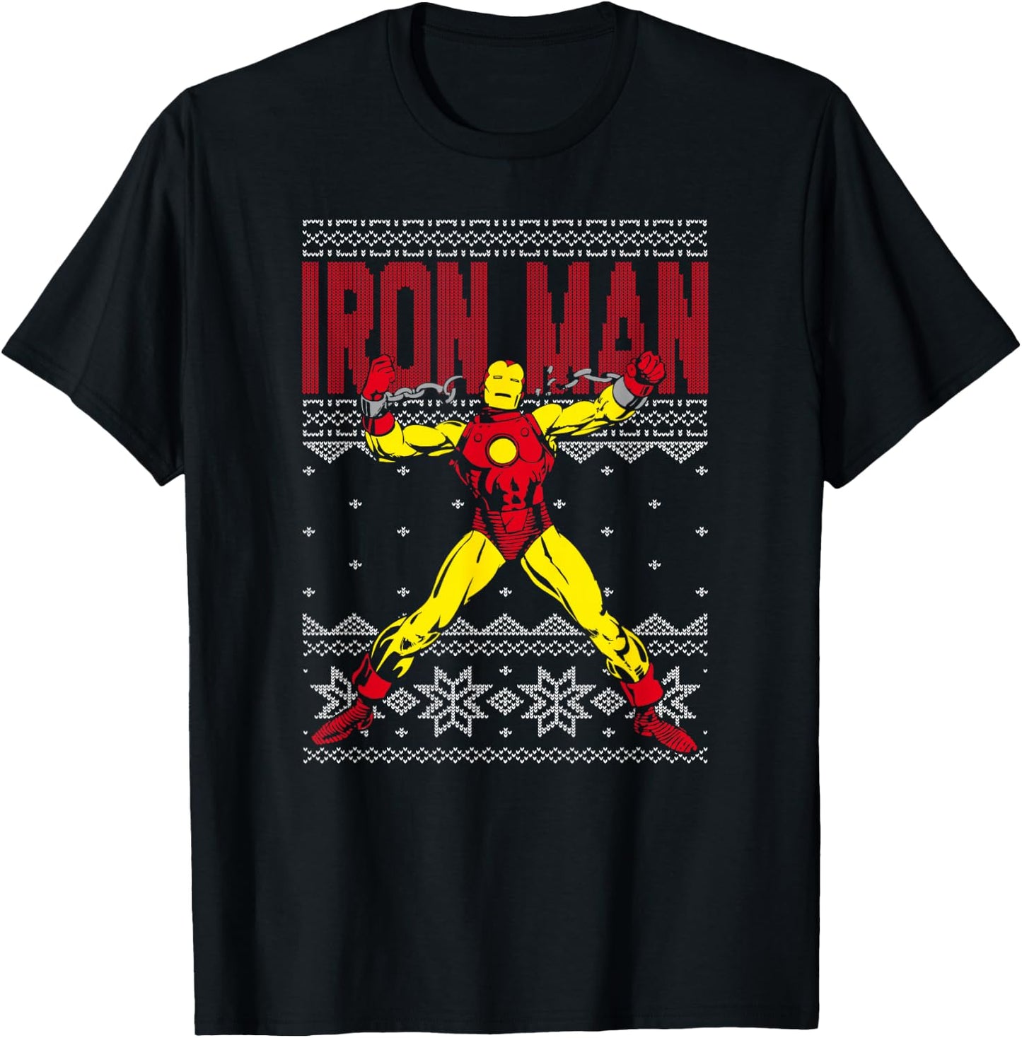 Marvel Iron Man Retro Ugly Sweater Christmas Graphic T-Shirt - T-Shirt | Black