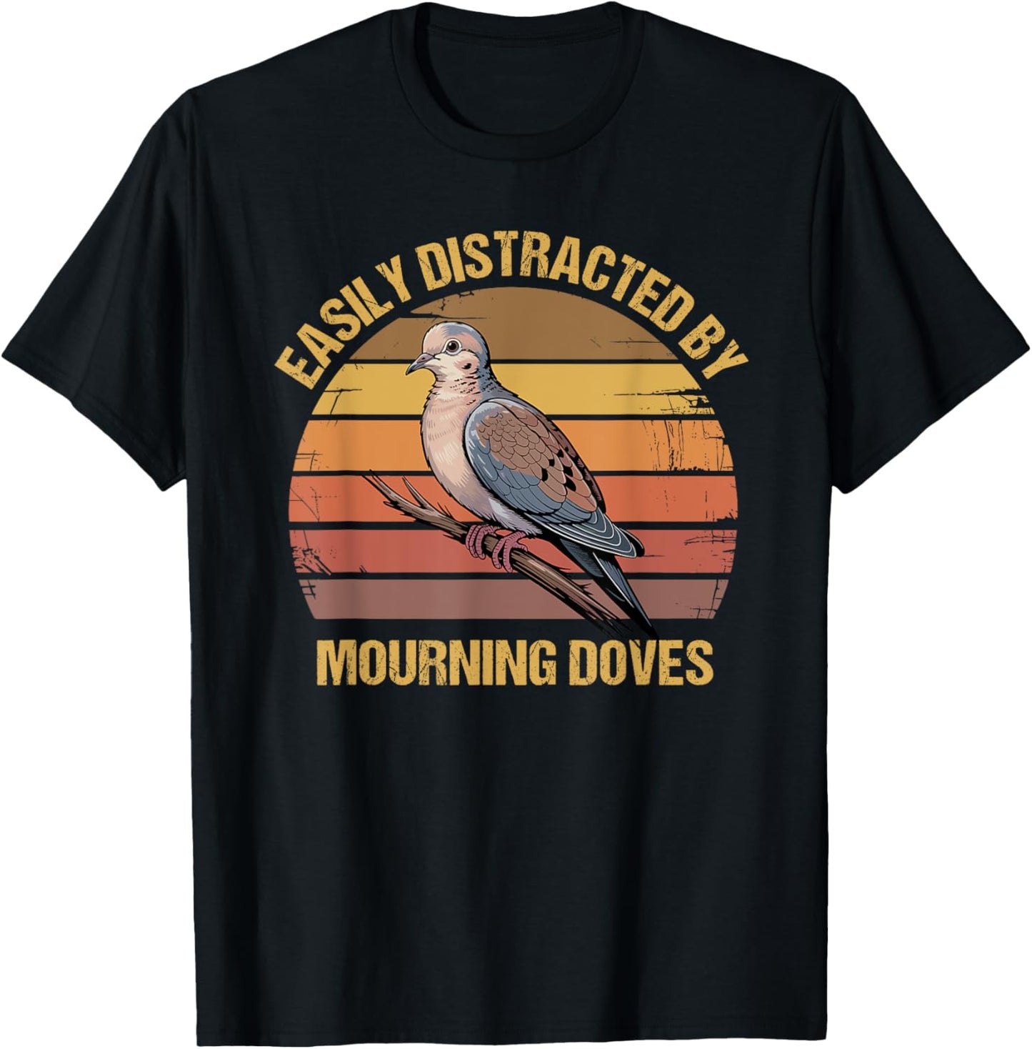 Mourning Dove Bird Lover Vintage Retro Sunset Bird Watching T-Shirt - T-Shirt | Black