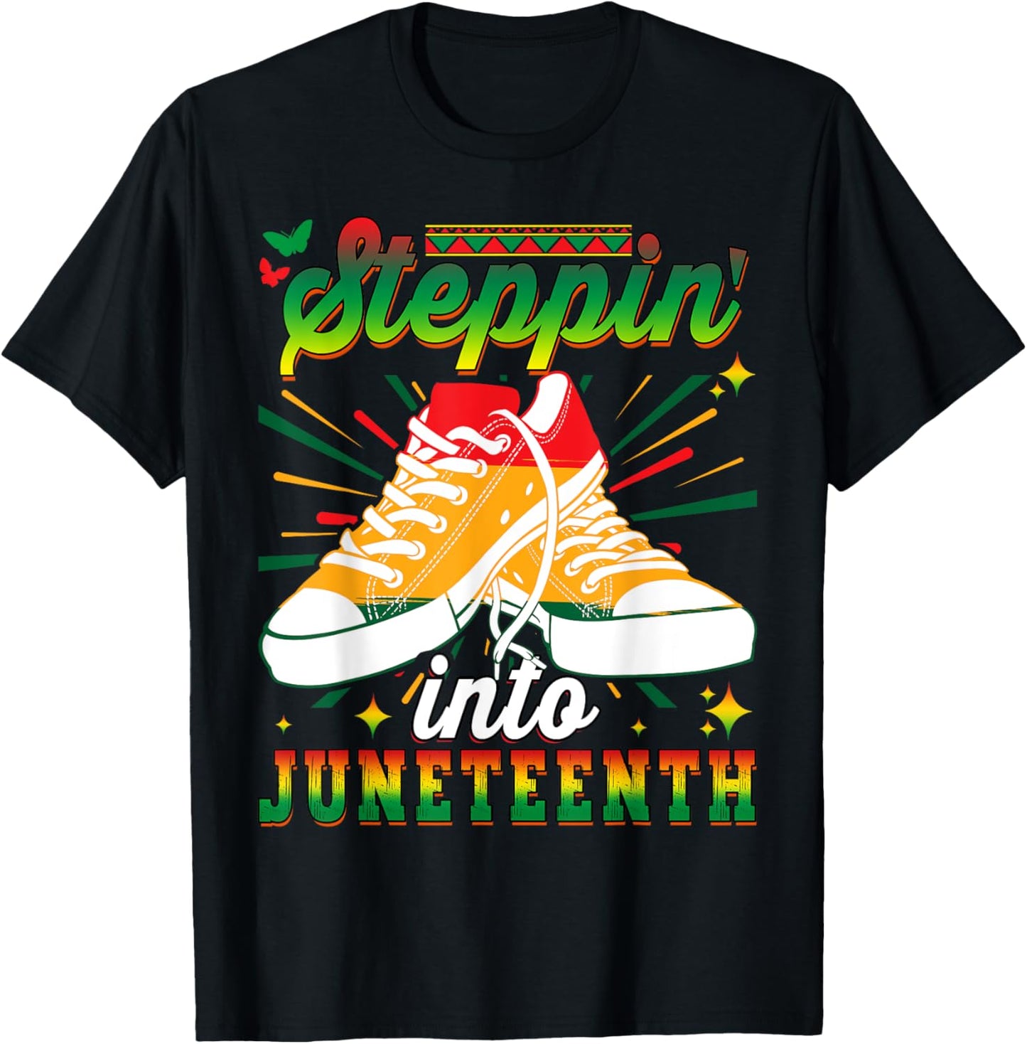 Stepping Into Juneteenth Pride African American Afro Woman T-Shirt - T-Shirt | Black