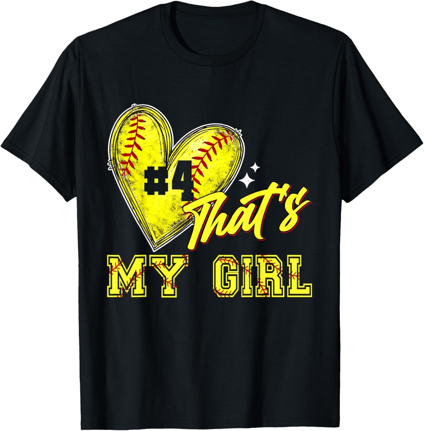 Softball Mom Dad That's My Girl Jersey Number 4 Game Day T-Shirt - T-Shirt | Black