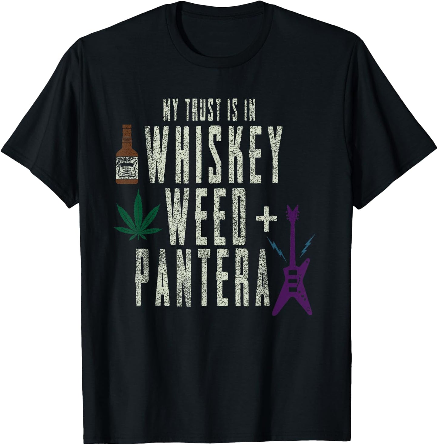 Pantera Official Whiskey, Weed and Pantera T-Shirt - T-Shirt | Black