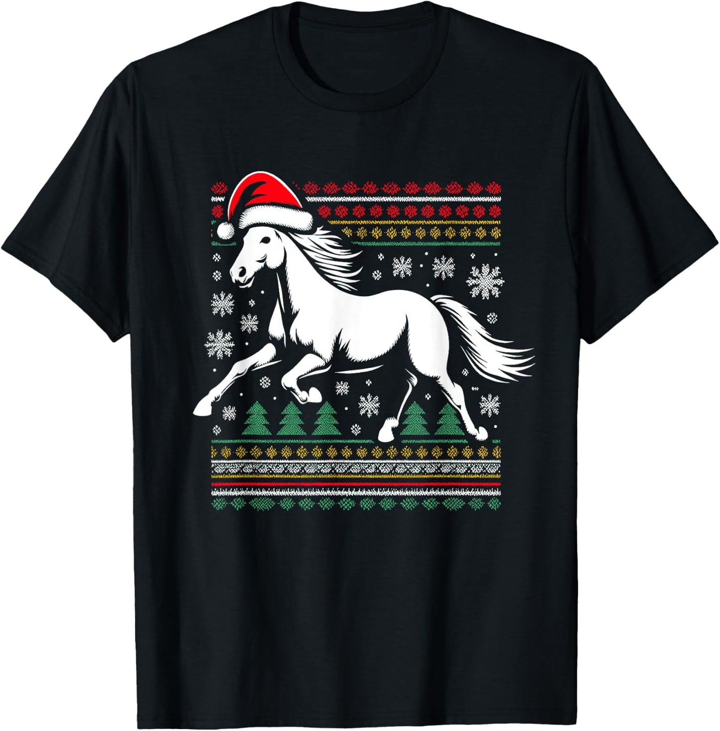 Horse Santa Hat - Vintage Horse Lover Ugly Christmas T-Shirt - T-Shirt | Black