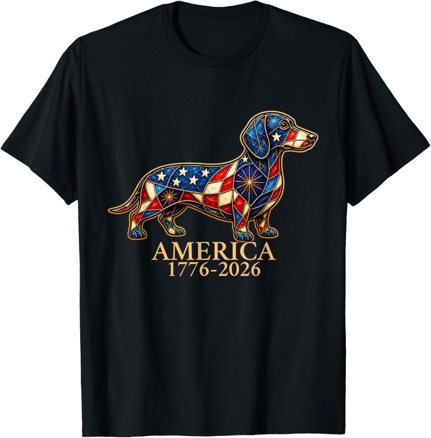 Dachshund-Mosaic America 1776-2026 Dog Patriotic July 4th T-Shirt - T-Shirt | Black