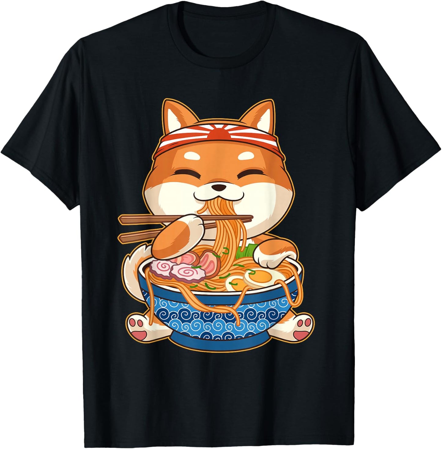 Kawaii Cute Anime Shiba Inu Dog Otaku Japanese Ramen T-Shirt - T-Shirt | Black