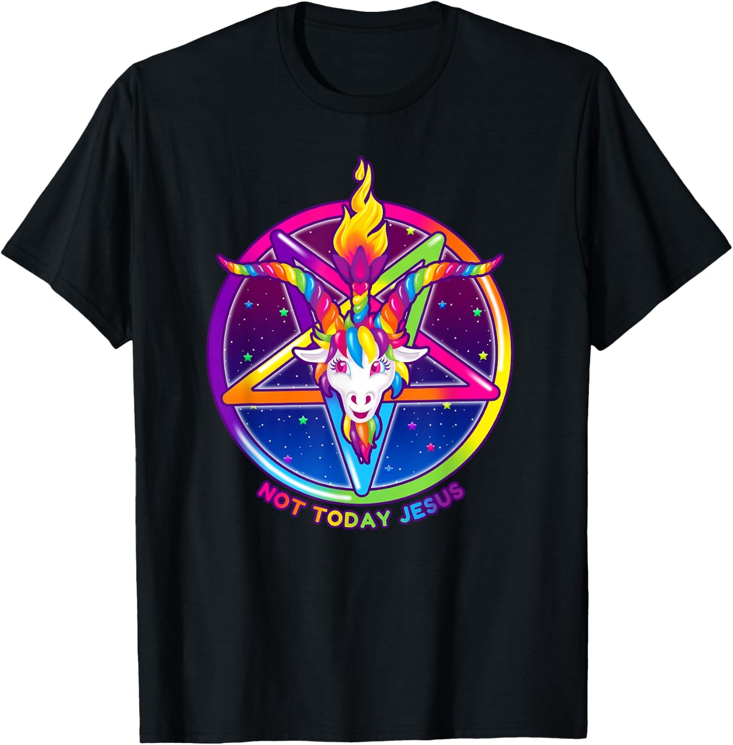 Not Today Jesus Rainbow Baphomet Pentagram Sigil Satanic T-Shirt - T-Shirt | Black