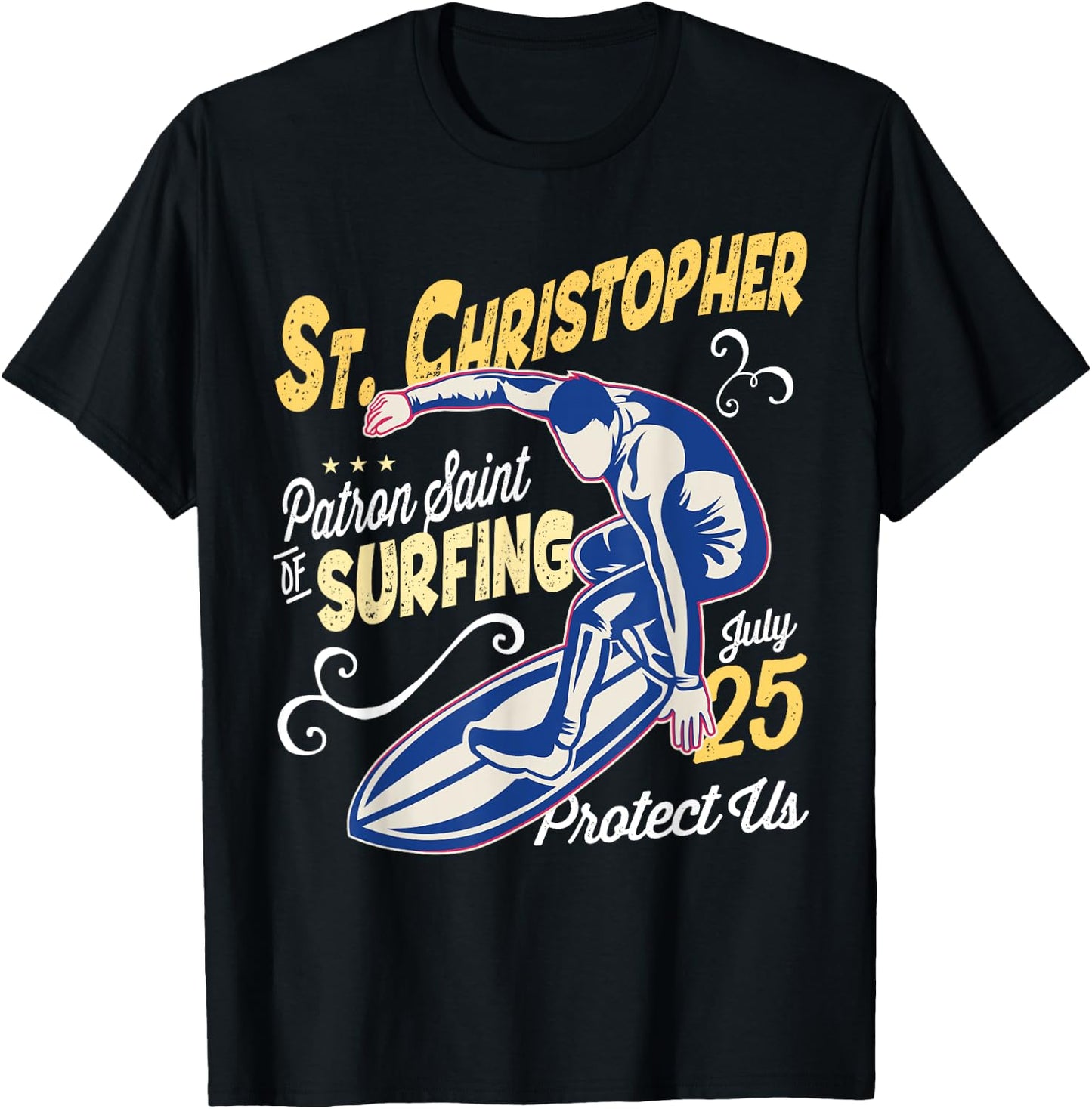 Saint Christopher Surf Patron Saint of Surfing Catholic Men T-Shirt - T-Shirt | Black
