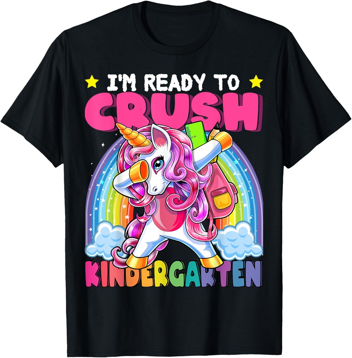 Crush Kindergarten Dabbing Unicorn Back to School Girls Gift T-Shirt - T-Shirt | Black