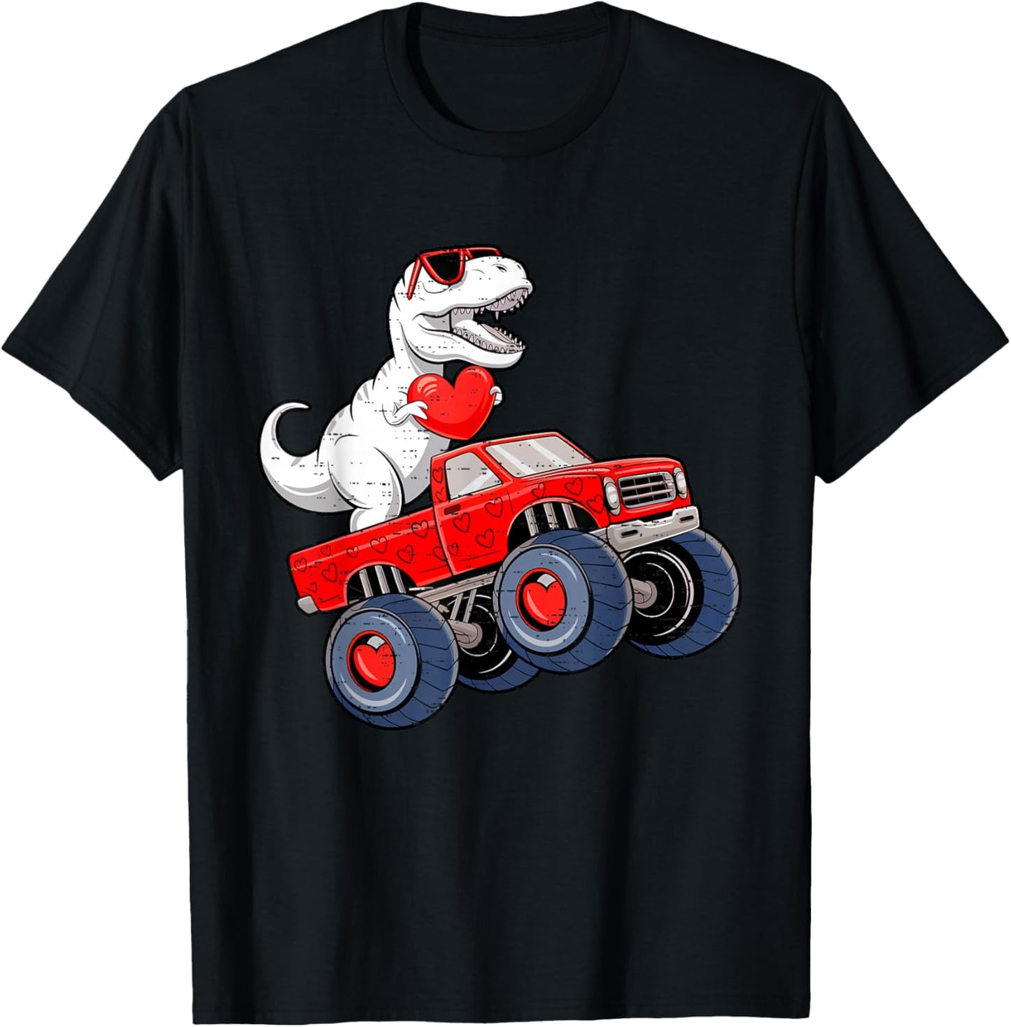 Valentines Day Dinosaur T Rex Riding Truck Toddler Boys Kids T-Shirt - T-Shirt | Black