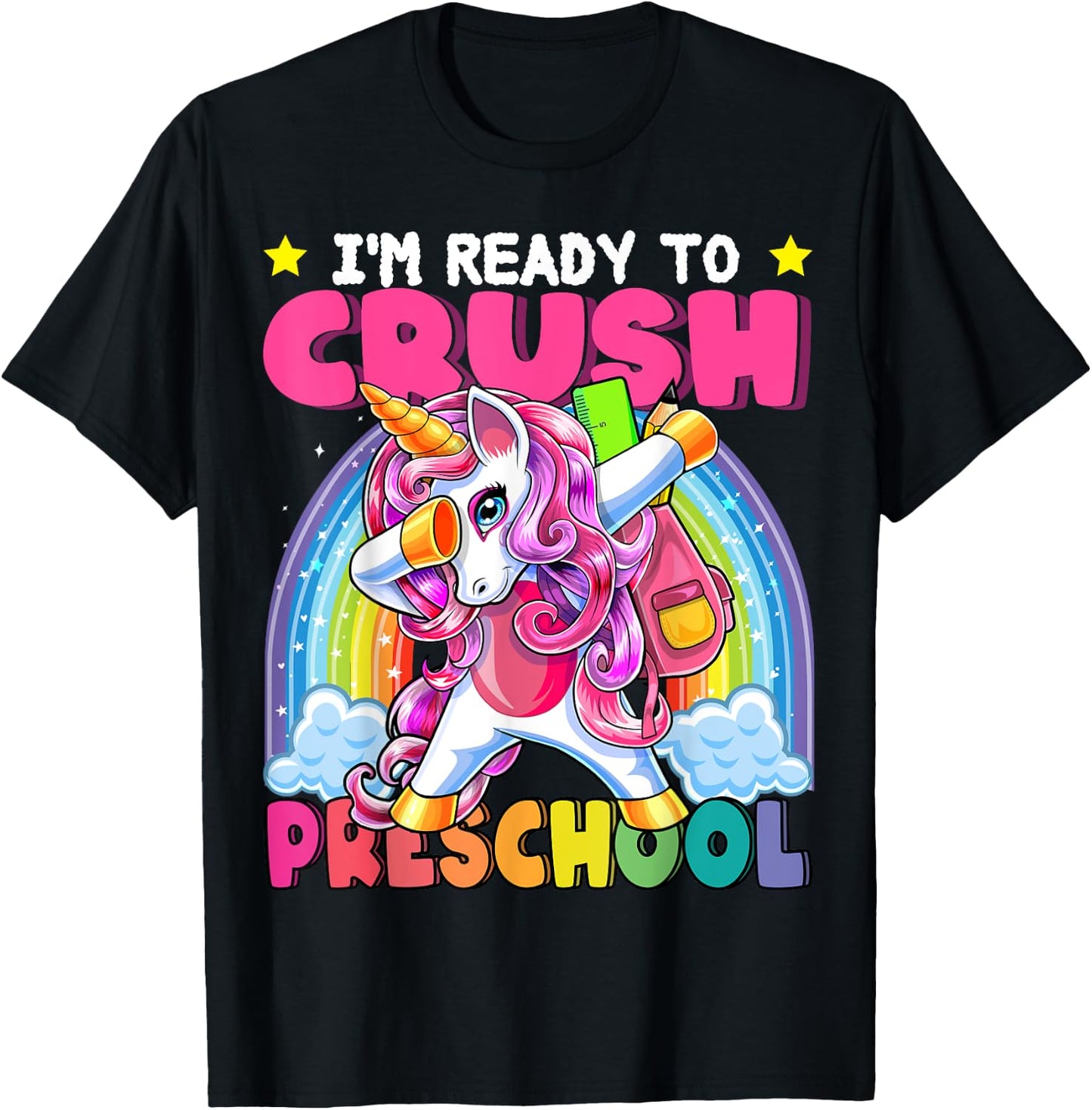 Crush Preschool Dabbing Unicorn Back to School Girls Gift T-Shirt - T-Shirt | Black
