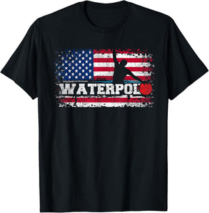 Vintage American Flag Water Polo T Shirt USA Water Polo Gift T-Shirt - T-Shirt | Black