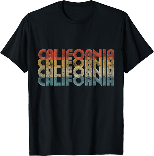 Vintage Retro 70s California Souvenir Typographic T-Shirt - T-Shirt | Black