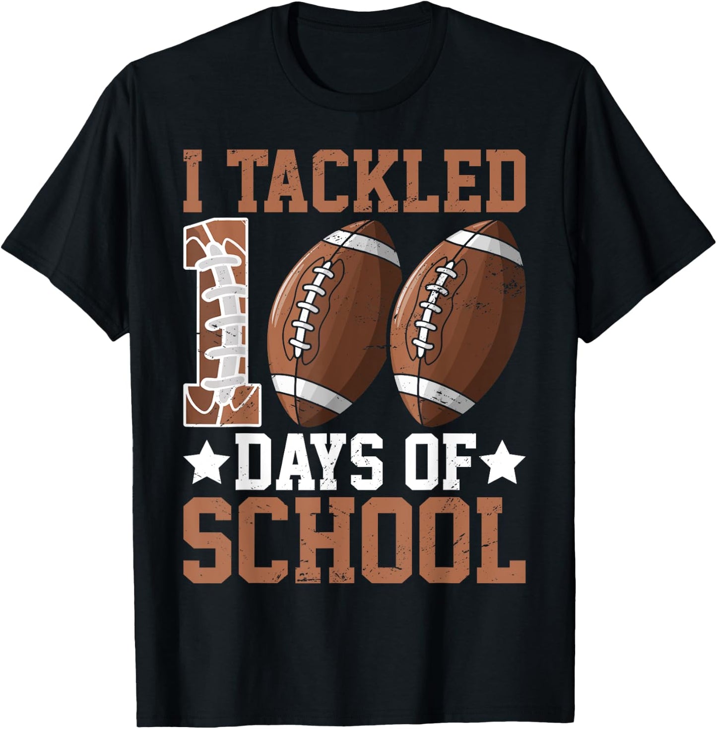 I Tackled 100 Days Football 100th Day Of School Boys Student T-Shirt - T-Shirt | Black