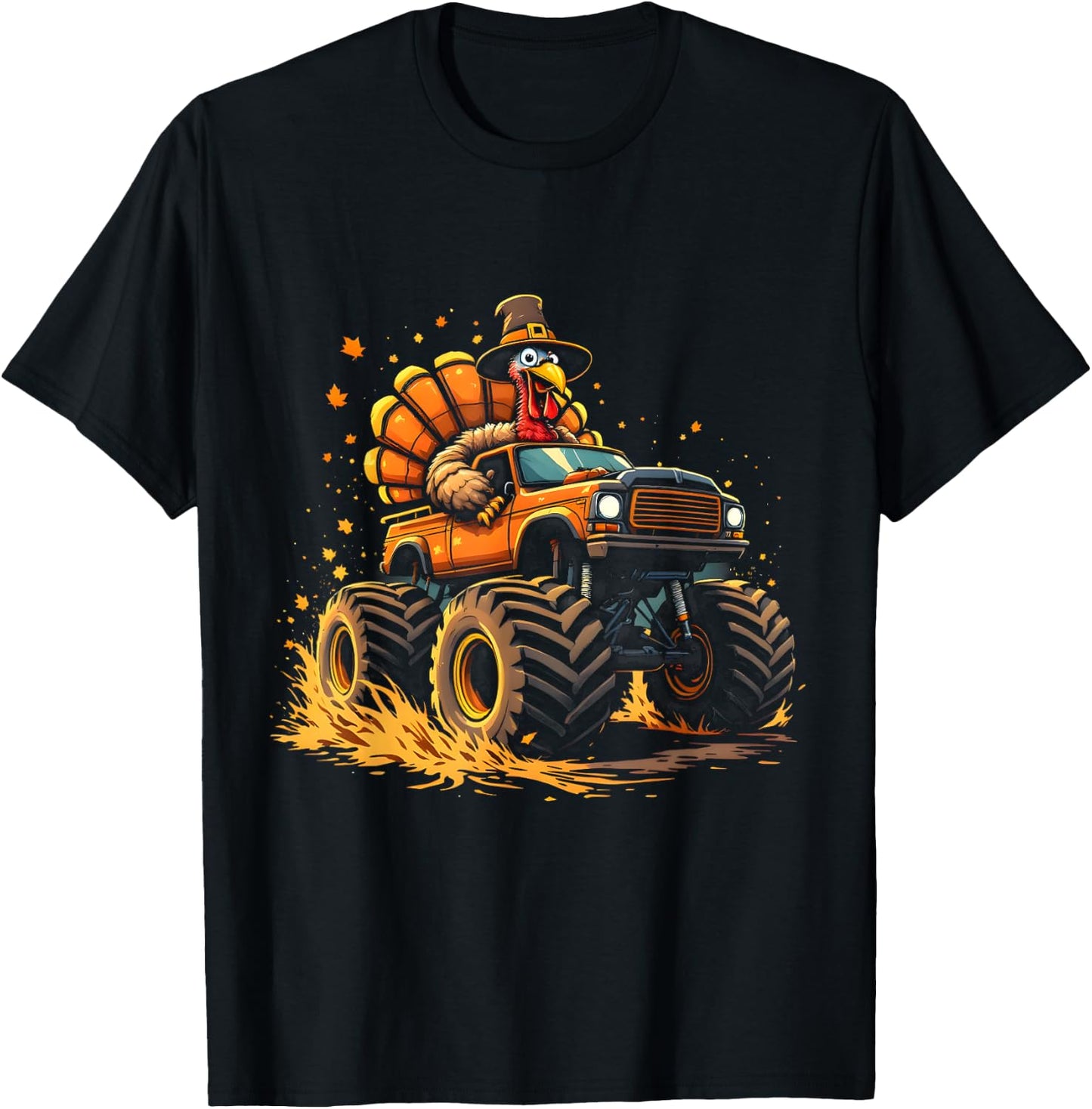 Funny Thanksgiving Turkey Riding Monster Truck Men Women Boy T-Shirt - T-Shirt | Black
