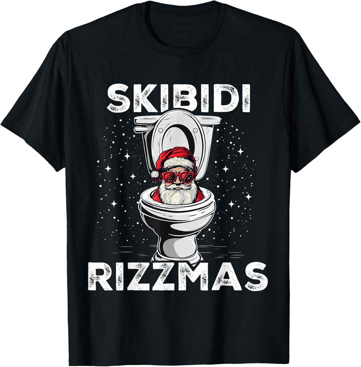 Skibidi Rizzmas Funny Toilet Santa White Elephant Christmas T-Shirt - T-Shirt | Black