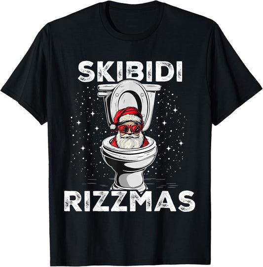 Skibidi Rizzmas Funny Toilet Santa White Elephant Christmas T-Shirt - T-Shirt | Black