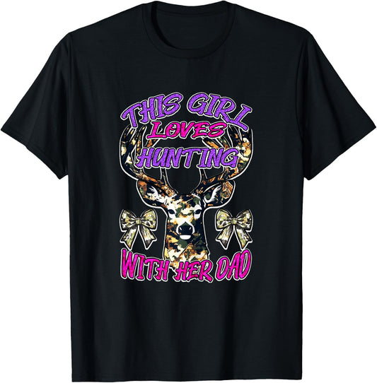 Hunting Girl With Her Dad Outdoor Adventure Fun Father's Day T-Shirt - T-Shirt | Black