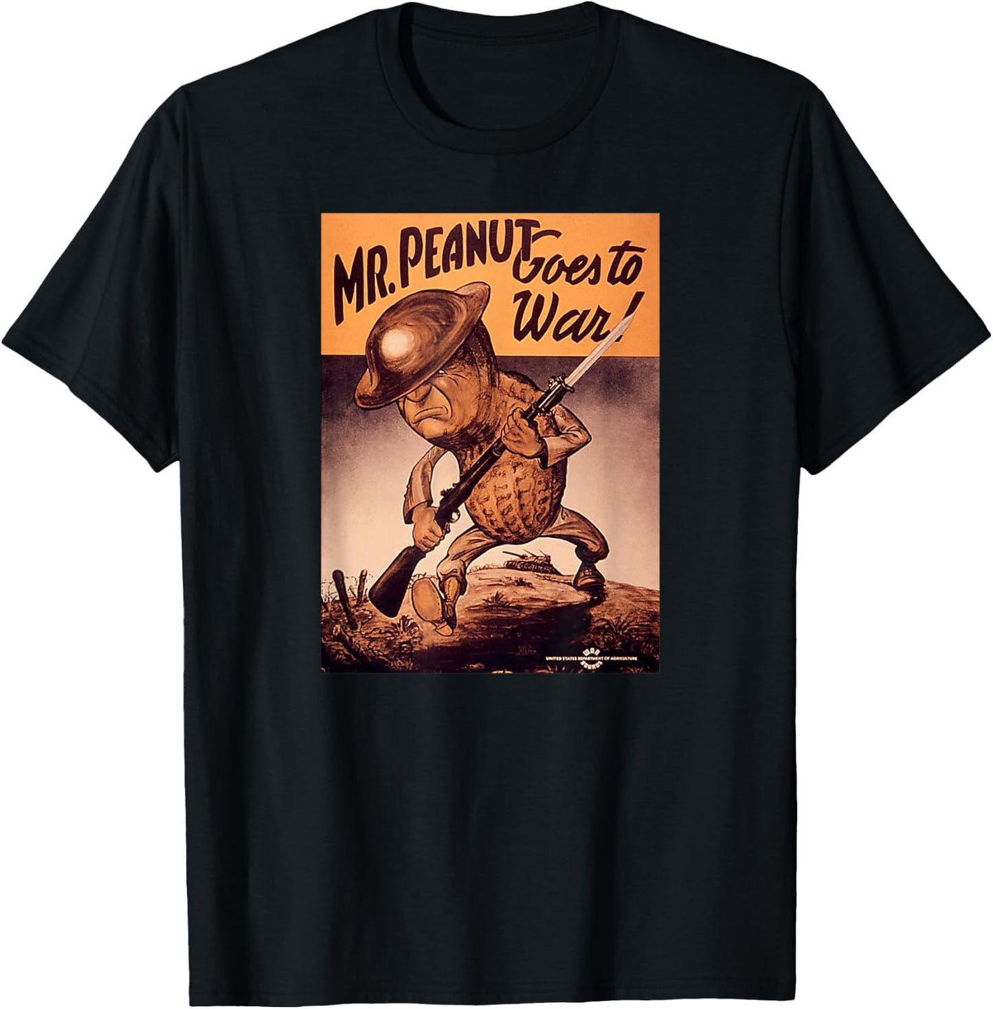 Retro Vintage Poster Mr. Peanut Goes to War - Men's Classic Fit Black - Small T-Shirt - T-Shirt | Black