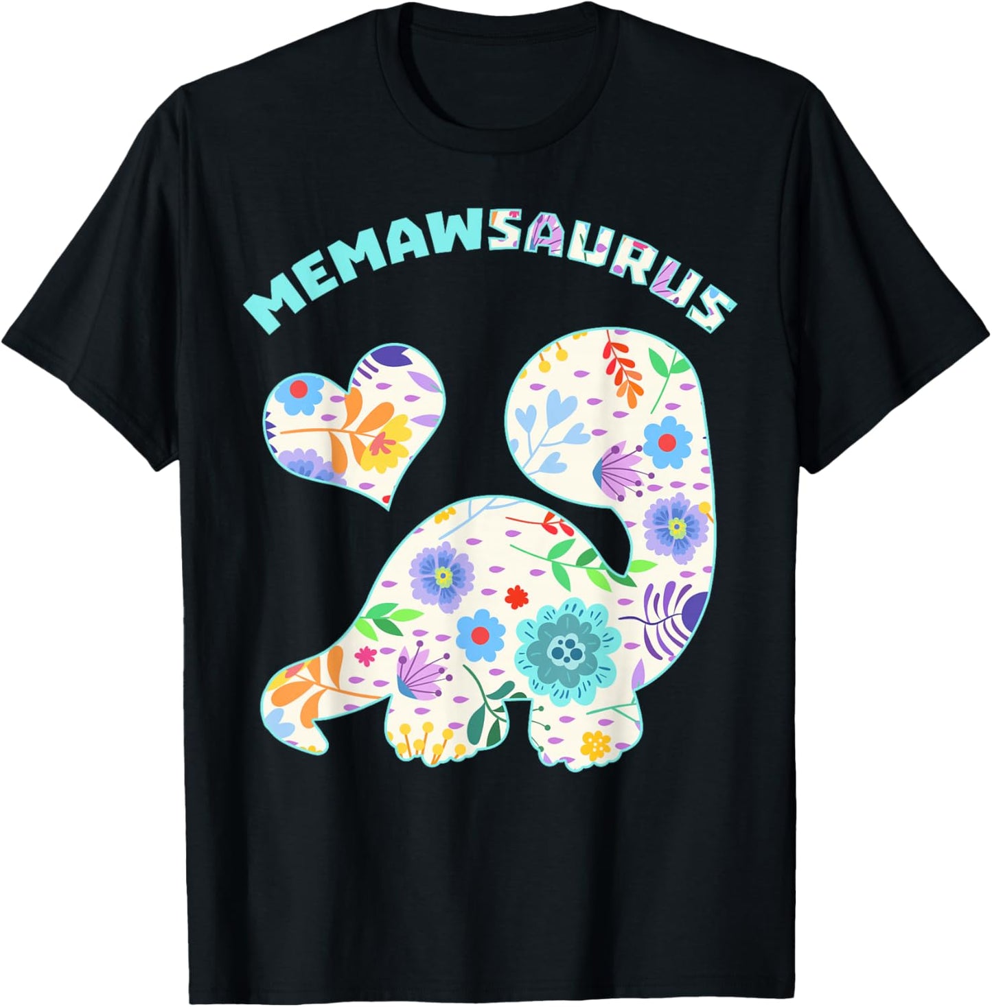 Memawsaurus Dinosaur Family Relationship Dino Floral T-Shirt - T-Shirt | Black