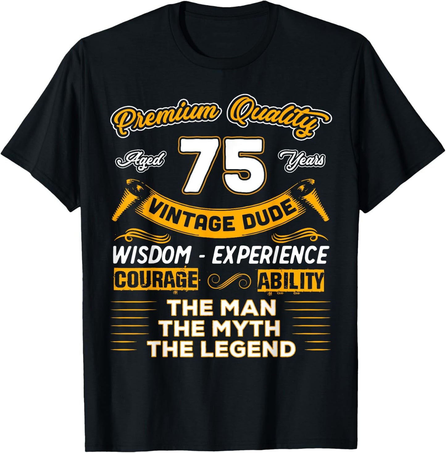 Vintage The Man Myth Legend 75 Yrs 75th Birthday Gift T-Shirt - T-Shirt | Black