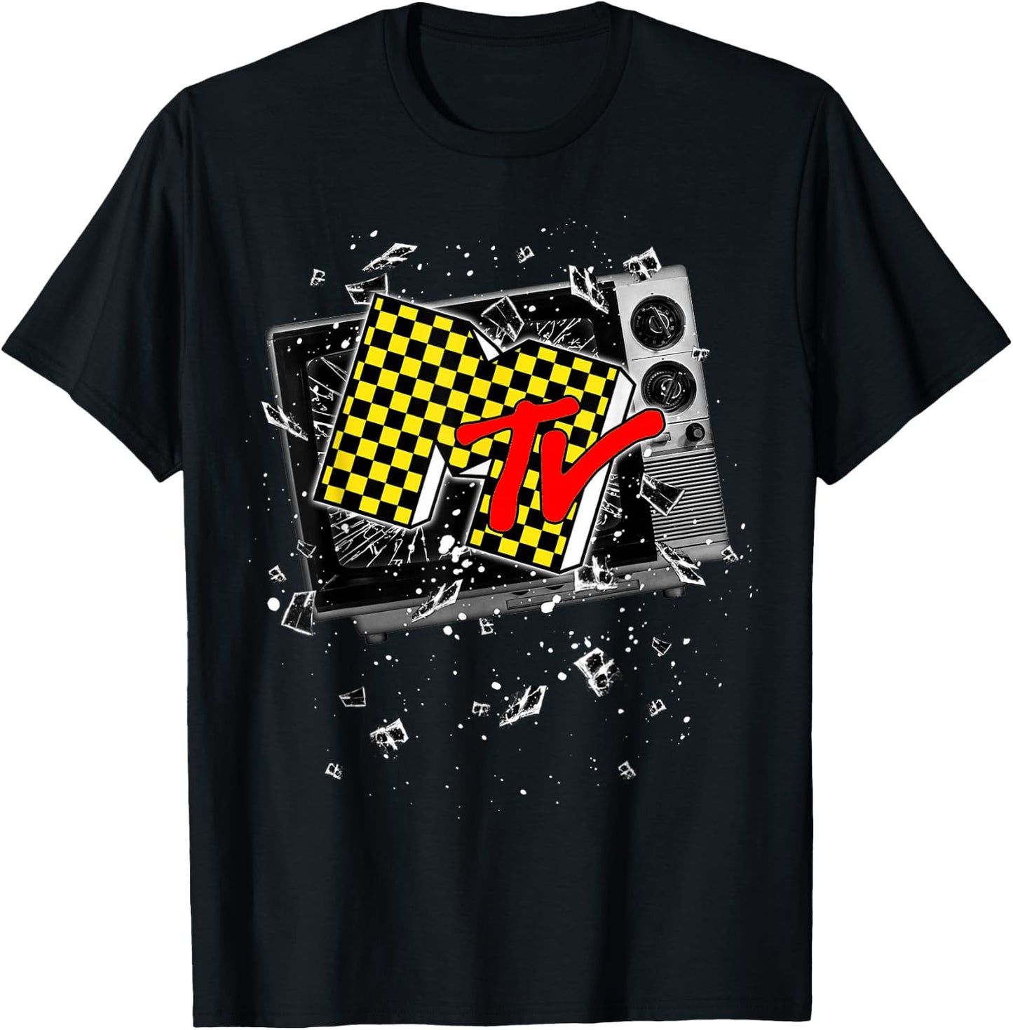 MTV Checker Board Breaking Tv T-Shirt - T-Shirt | Black