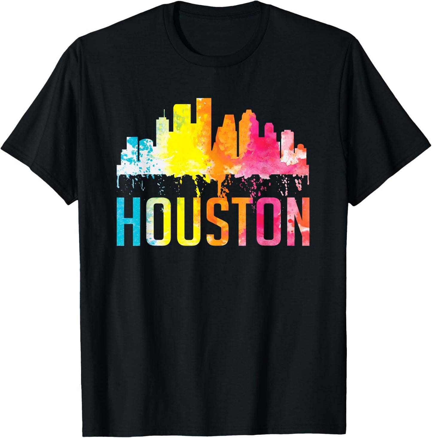 Houston Texas Watercolor Skyline Home State Souvenir Gift T-Shirt - T-Shirt | Black