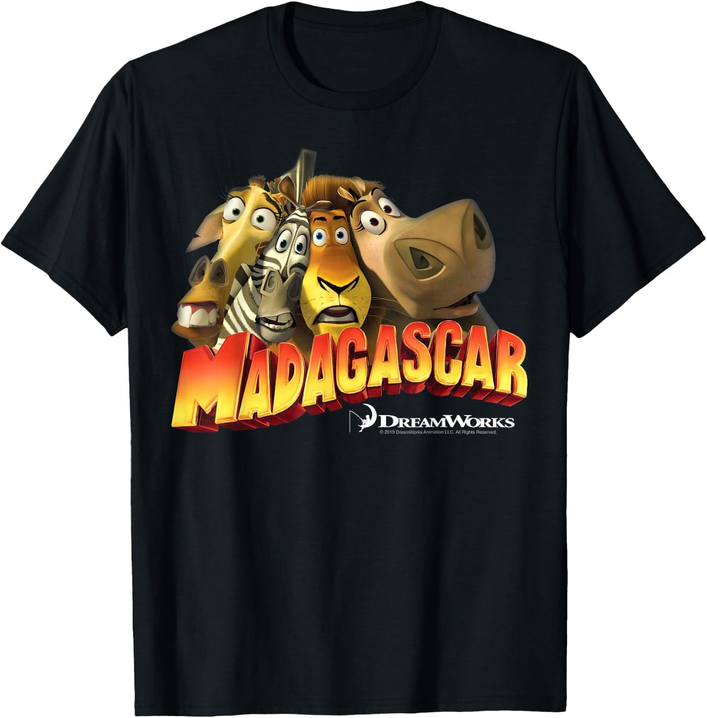 Madagascar Squished Group Shot Classic Movie Logo T-Shirt - T-Shirt | Black
