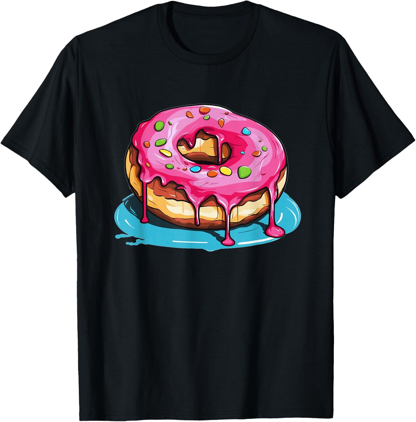 Colorful Sprinkles Dripping Donut T-Shirt - T-Shirt | Black