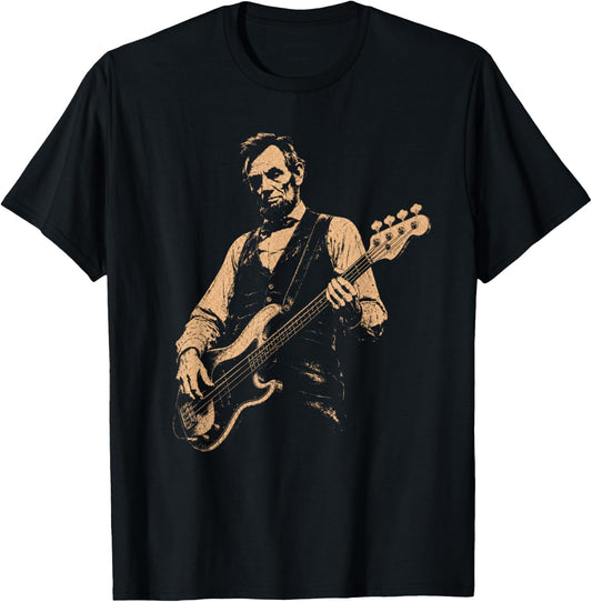 Funny Abraham Lincoln Playing Bass Guitar Abe Bassist Humor T-Shirt - T-Shirt | Black