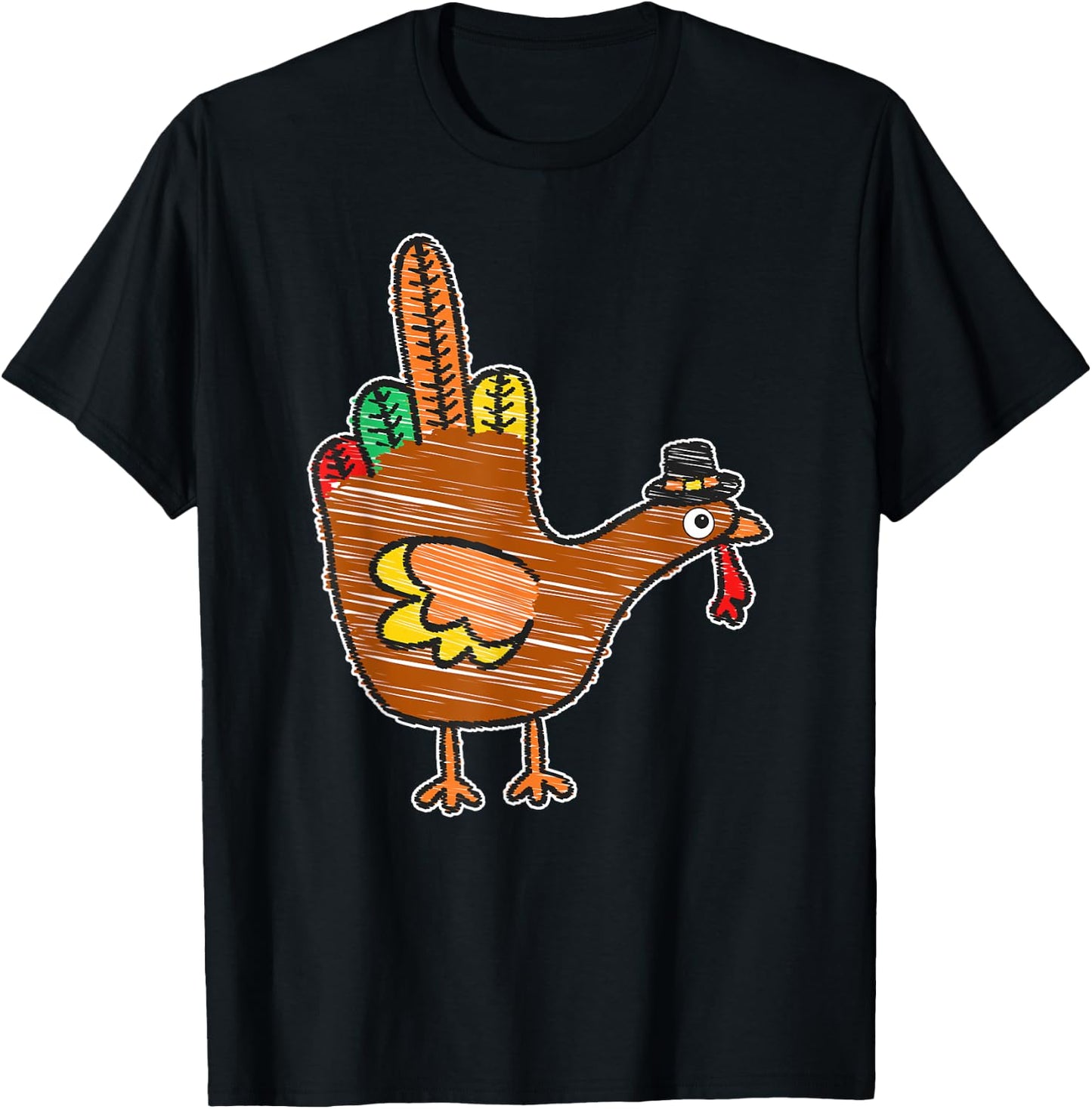 Flipping the Bird Thanksgiving Turkey Funny Drawing T-Shirt - T-Shirt | Black