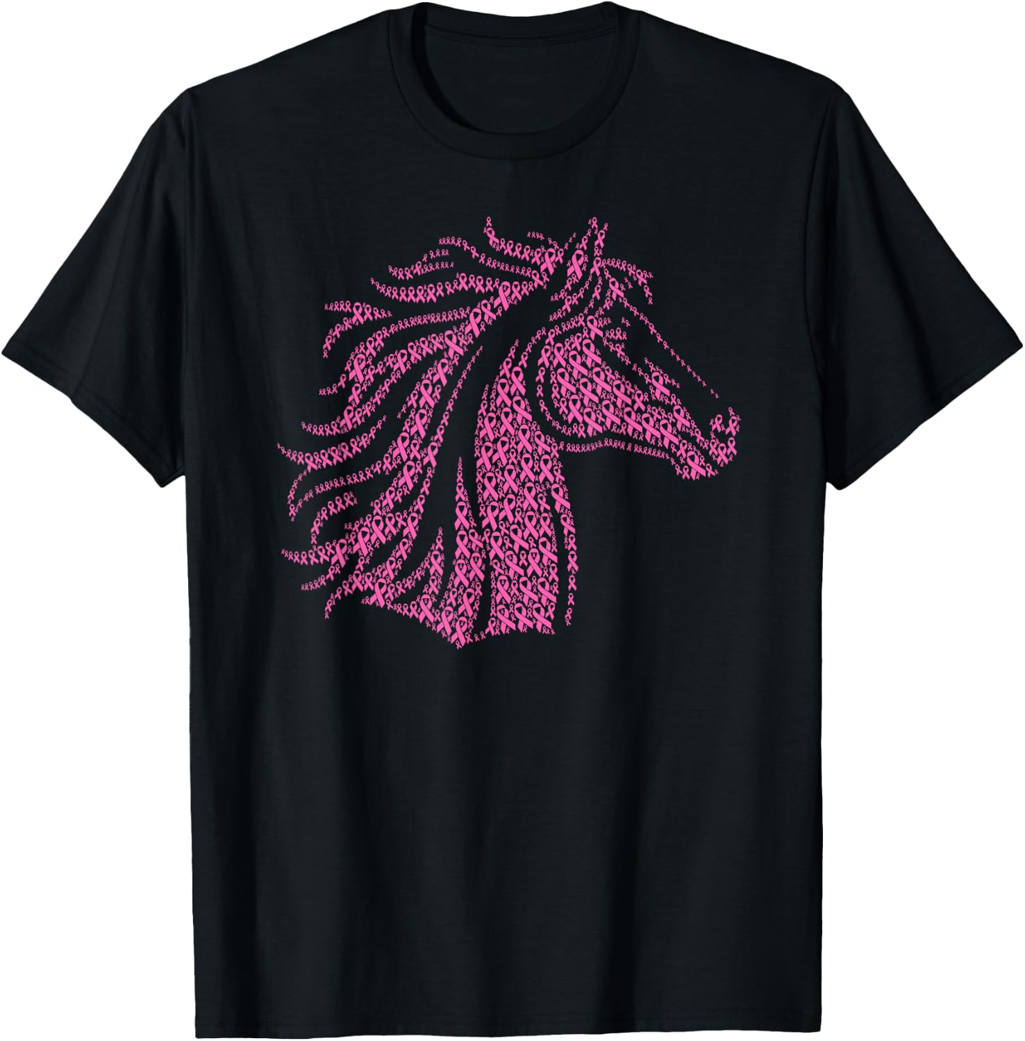 Breast Cancer Awareness Pink Ribbon & Survivor - Horse T-Shirt - T-Shirt | Black