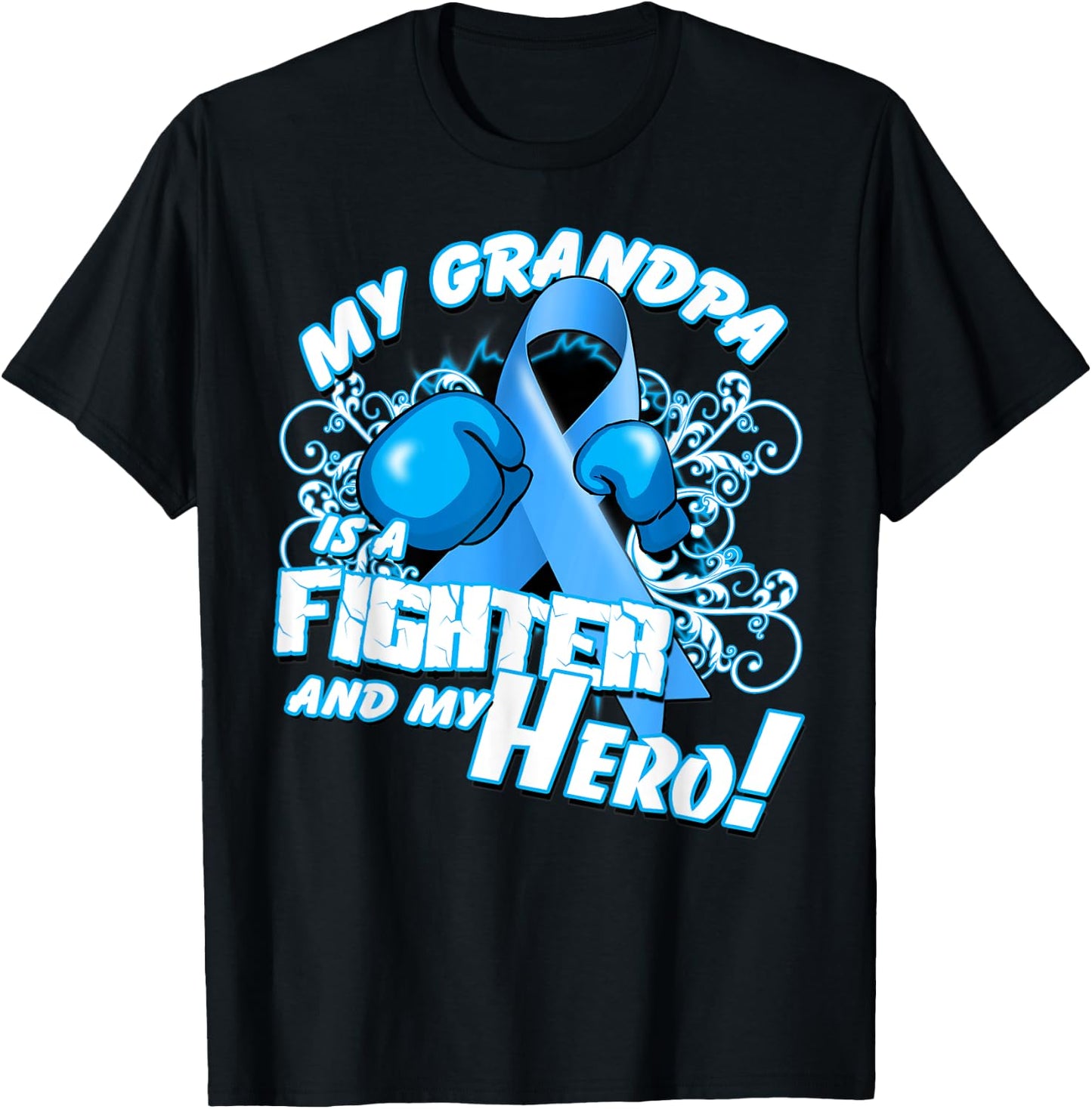 Grandpa Hero Light Blue Prostate Cancer Awareness T-Shirt - T-Shirt | Black