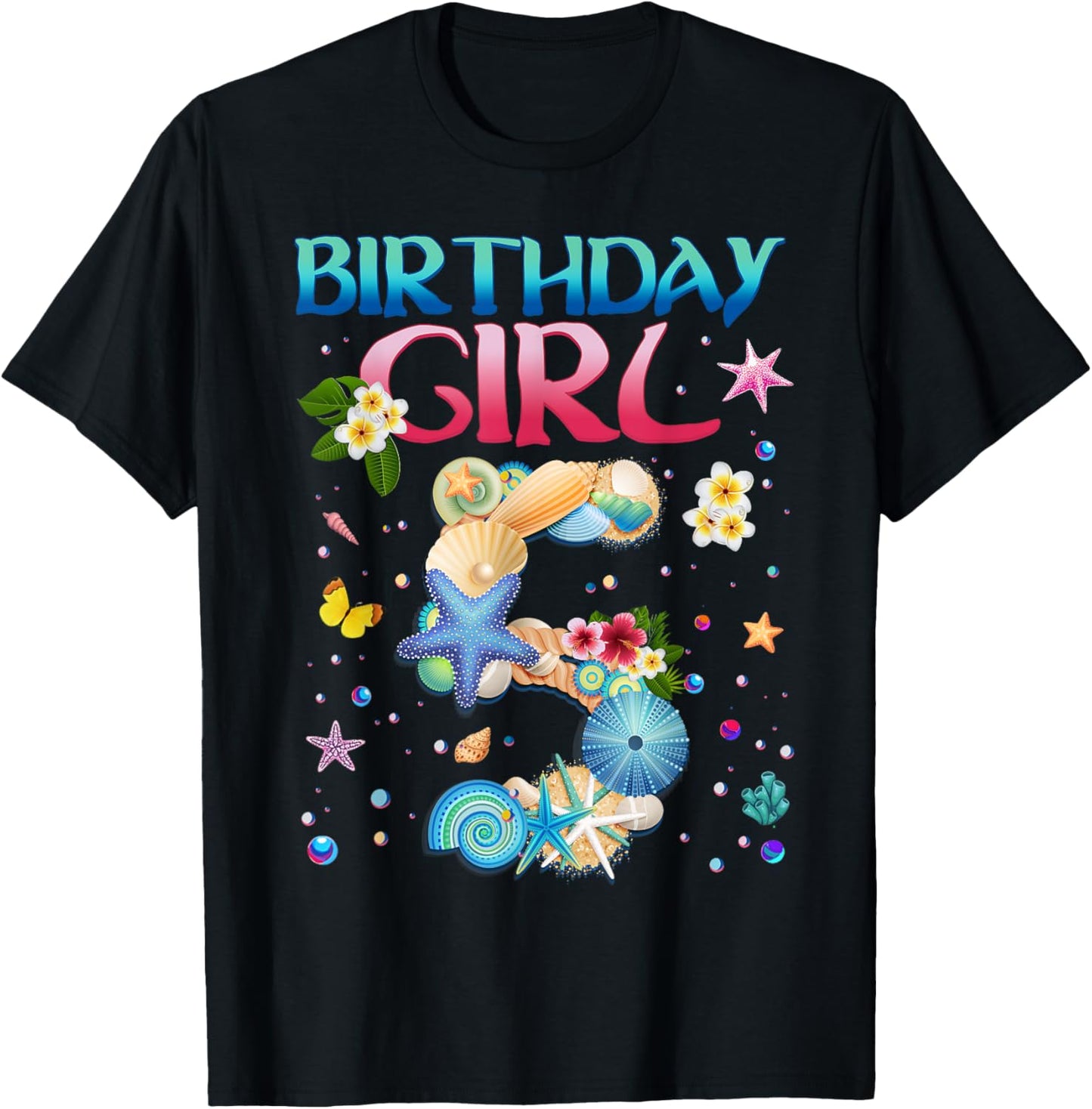 5 Years Old Birthday Girl Adventures In Oceania 5th Birthday T-Shirt - T-Shirt | Black