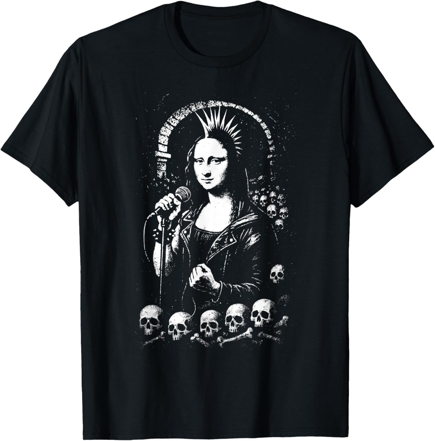 Distressed Punk Mona Lisa Graffiti Grunge Skull 90s Vintage T-Shirt - T-Shirt | Black