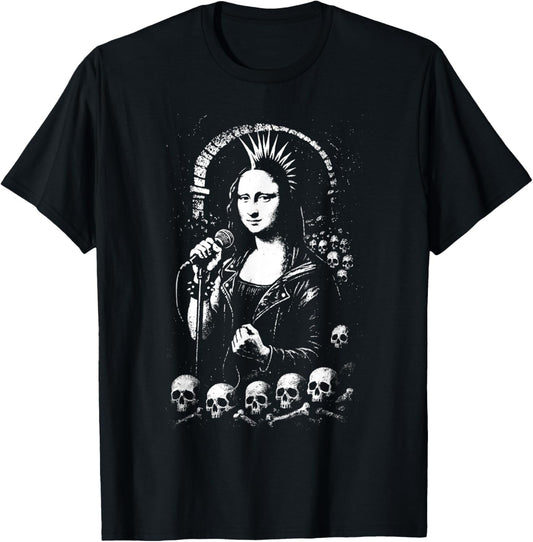 Distressed Punk Mona Lisa Graffiti Grunge Skull 90s Vintage T-Shirt - T-Shirt | Black