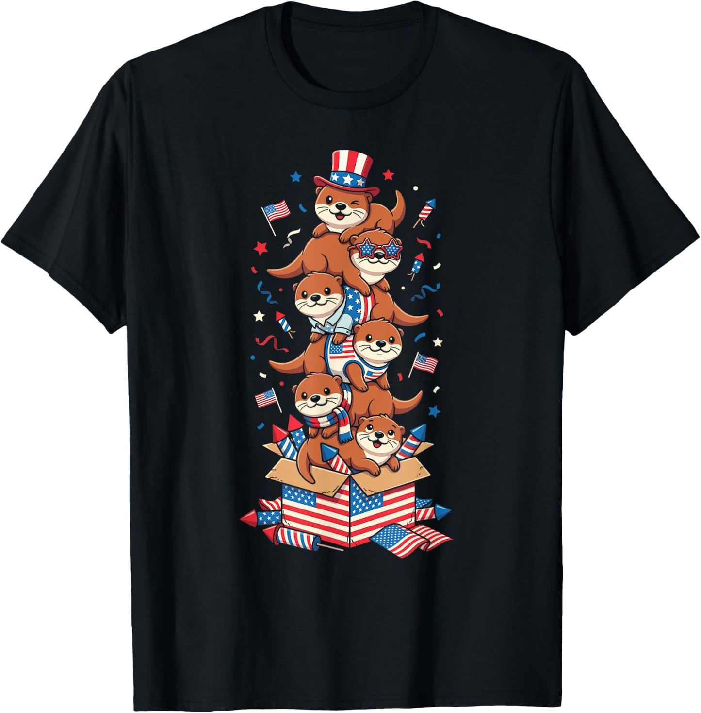 Funny Otter American USA Flag Memorial Day 4th of July T-Shirt - T-Shirt | Black