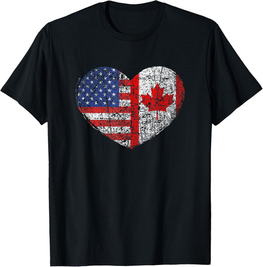 USA Canada Heart - Dual Citizenship T-Shirt - T-Shirt | Black