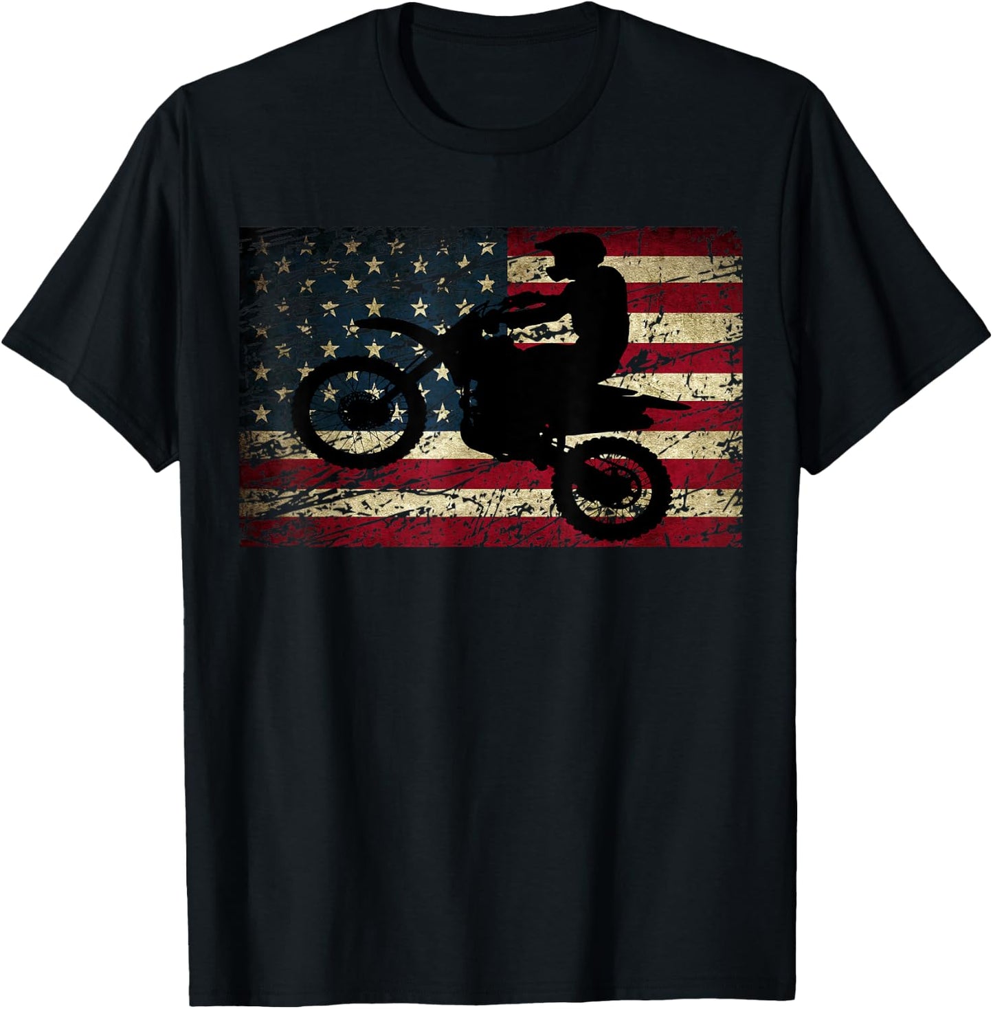 Dirt Bike USA Flag Motocross American Flag Shirt T-Shirt - T-Shirt | Black