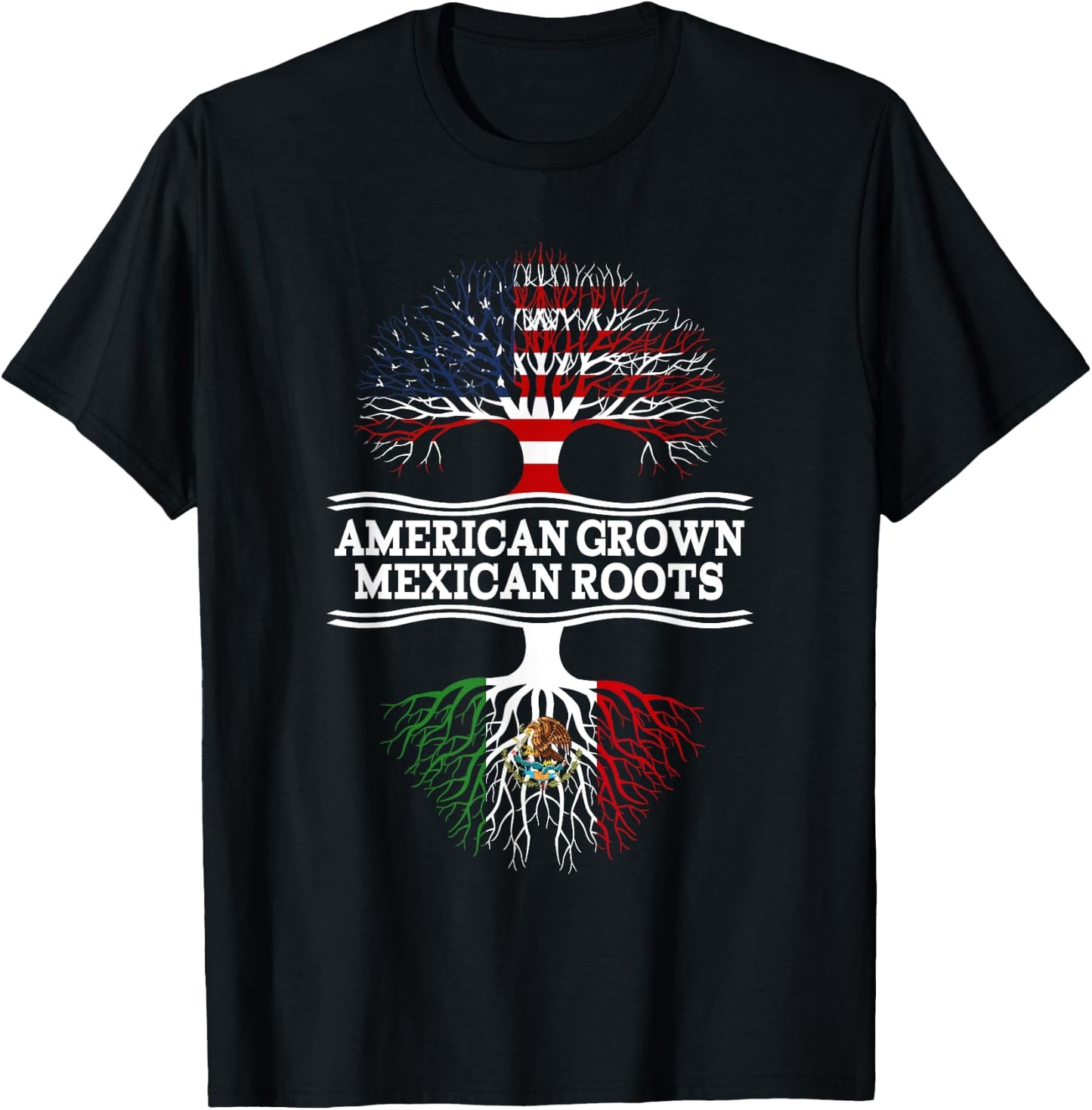 American Grown with Mexican Roots Gift T-Shirt - T-Shirt | Black