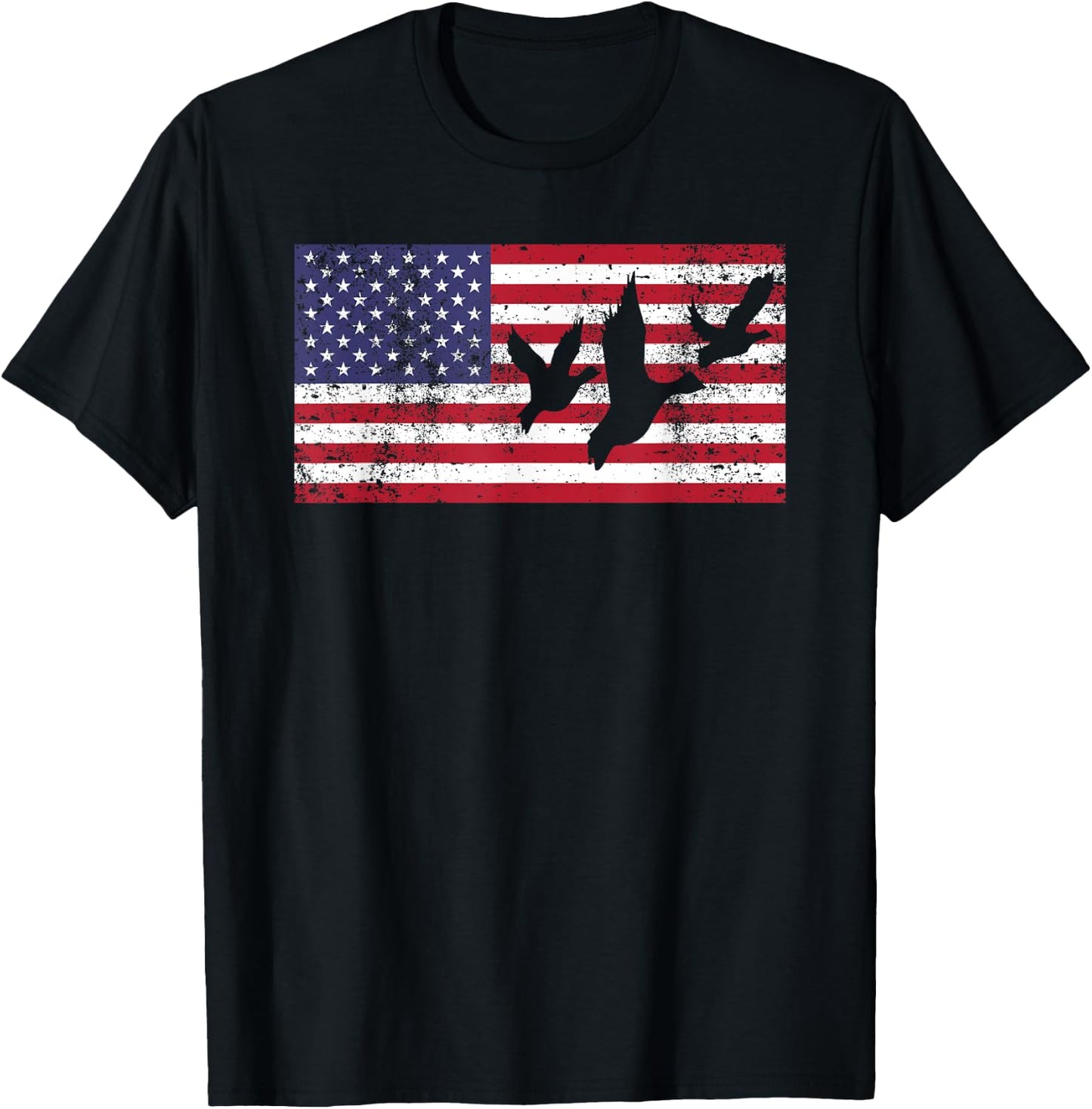 Duck Hunting Shirt American Flag USA 4th of July Gift T-Shirt - T-Shirt | Black