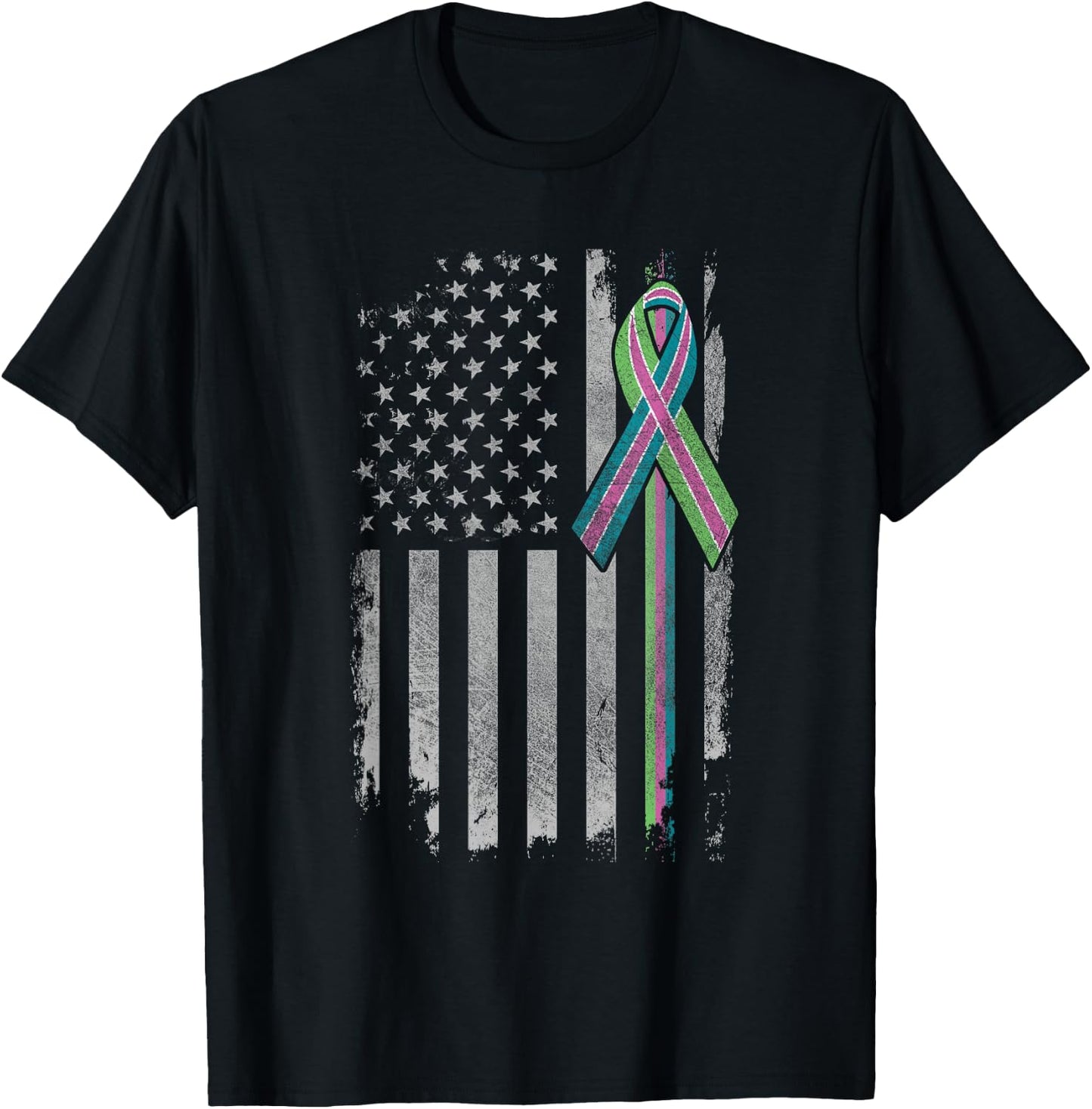 Metastatic Breast Cancer Awareness Shirt American Flag T-Shirt - T-Shirt | Black