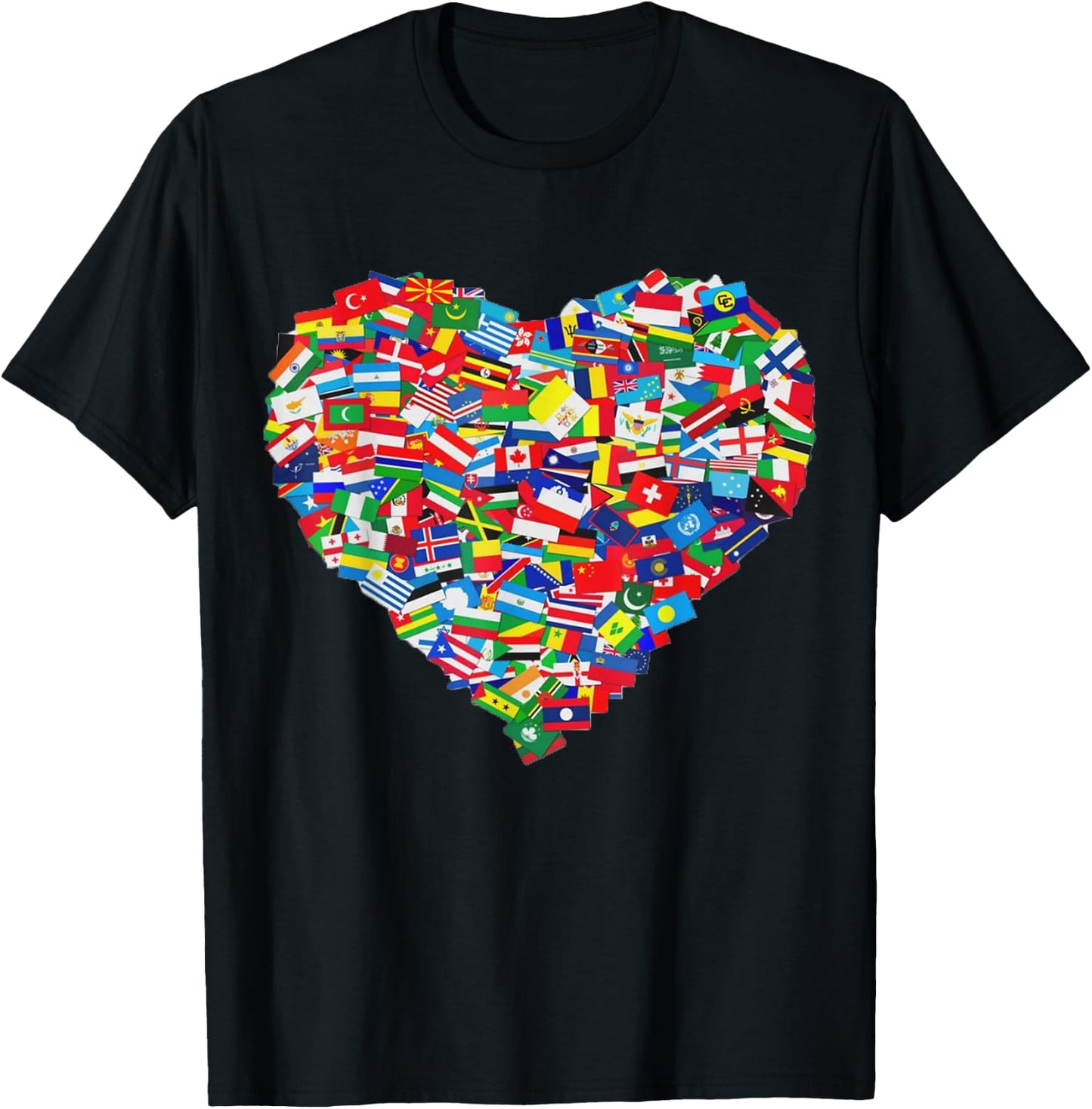 Flag Shirt, Kids World Map , International Flag, World Map, Black, Multicolor, Small, Short Sleeve, Cotton Blend T-Shirt - T-Shirt | Black