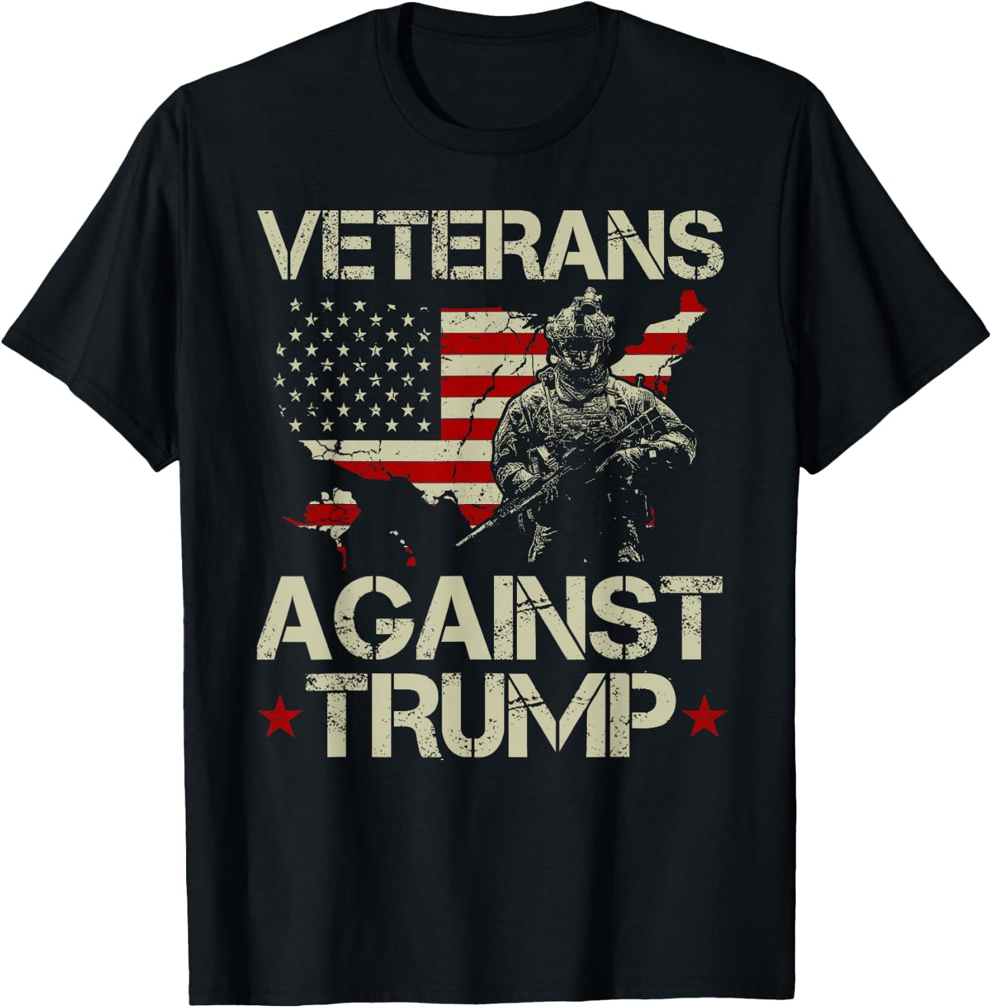 Veterans Against Donald Trump American Flag Gift T-Shirt - T-Shirt | Black