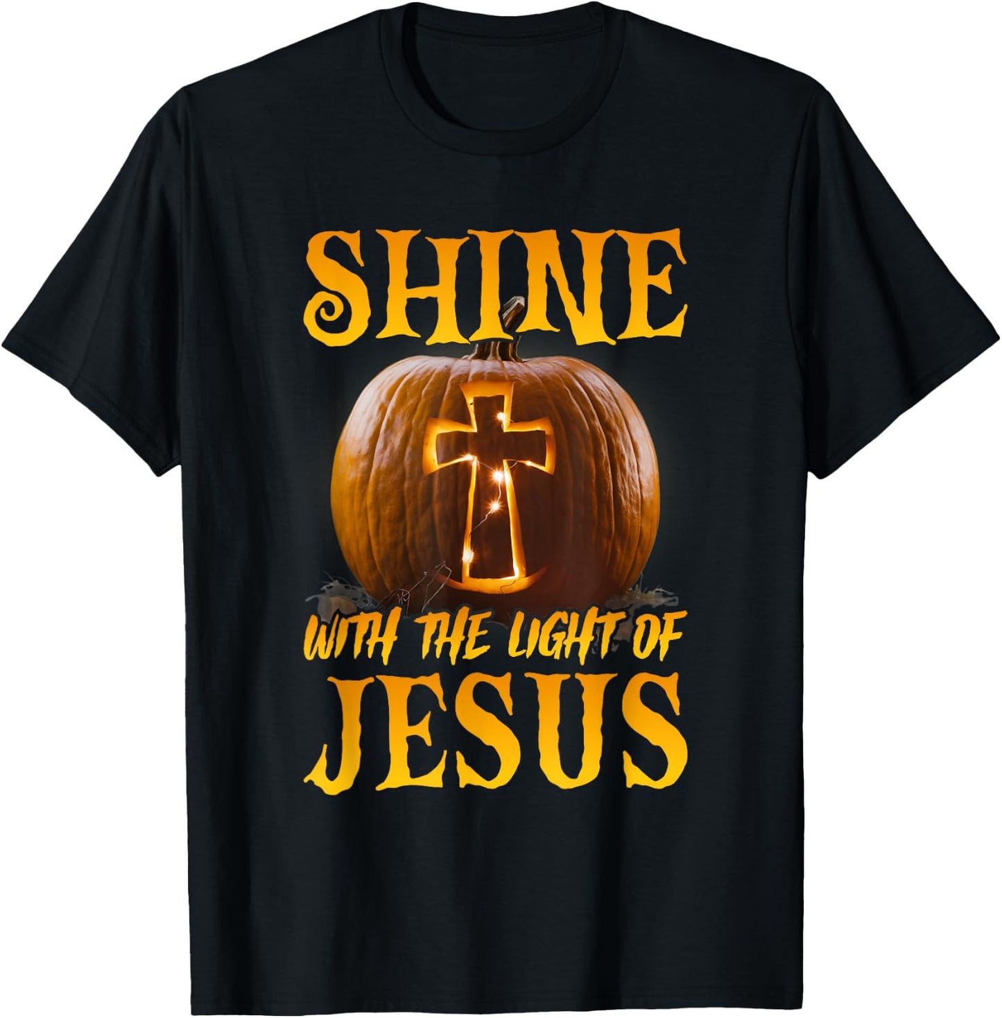 Shine With The Light Of Jesus Christian Halloween Pumpkin T-Shirt - T-Shirt | Black